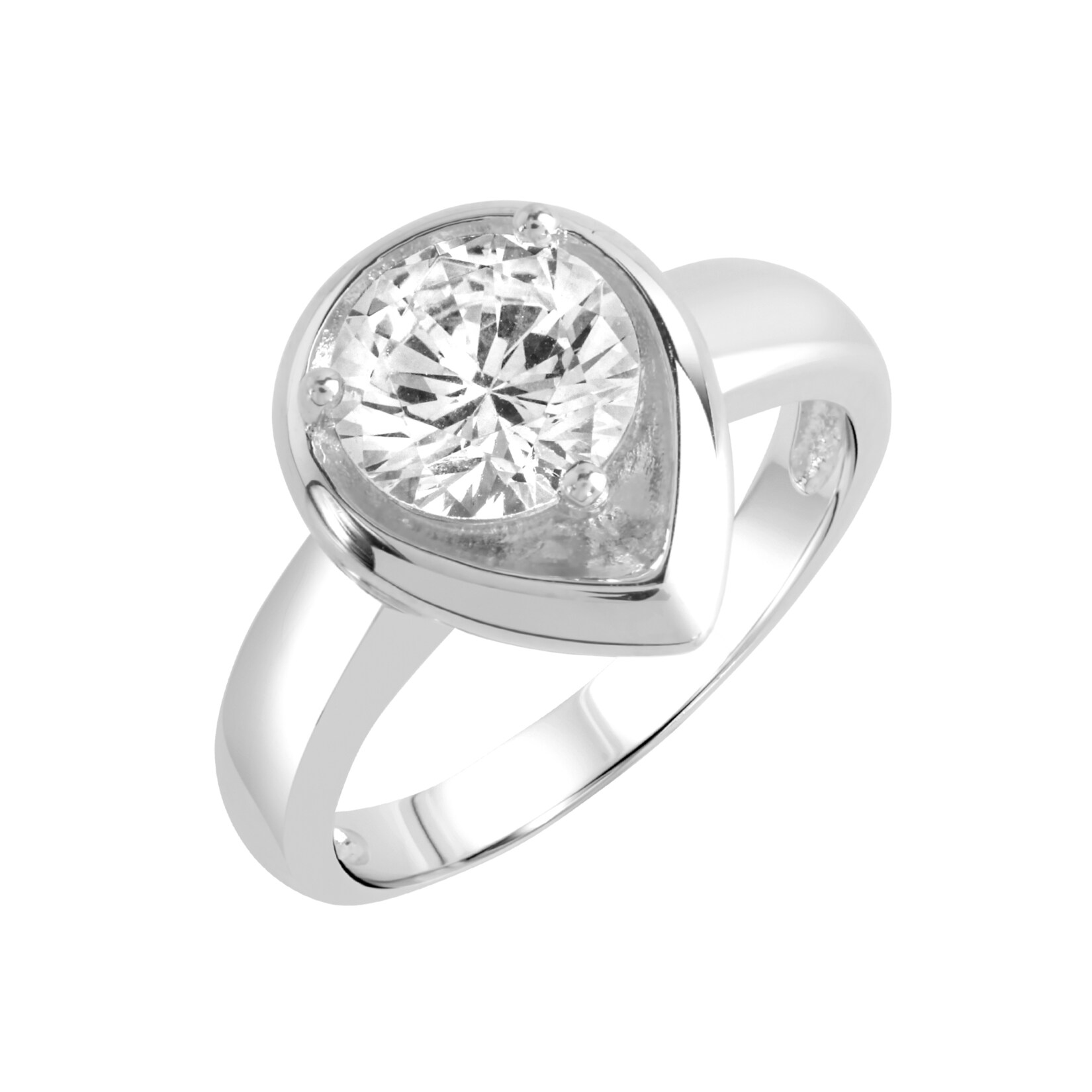 Zeeme Basic Ring Silber 925 rhodiniert Tropfen-Form mit weißem Zirkonia-Stein