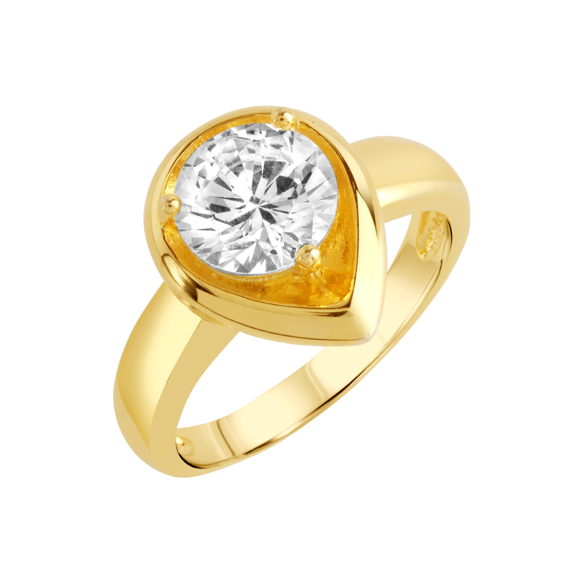 Zeeme Basic Ring Silber 925 vergoldet Tropfen-Form mit wei&szlig;em Zirkonia-Stein - Bild 1