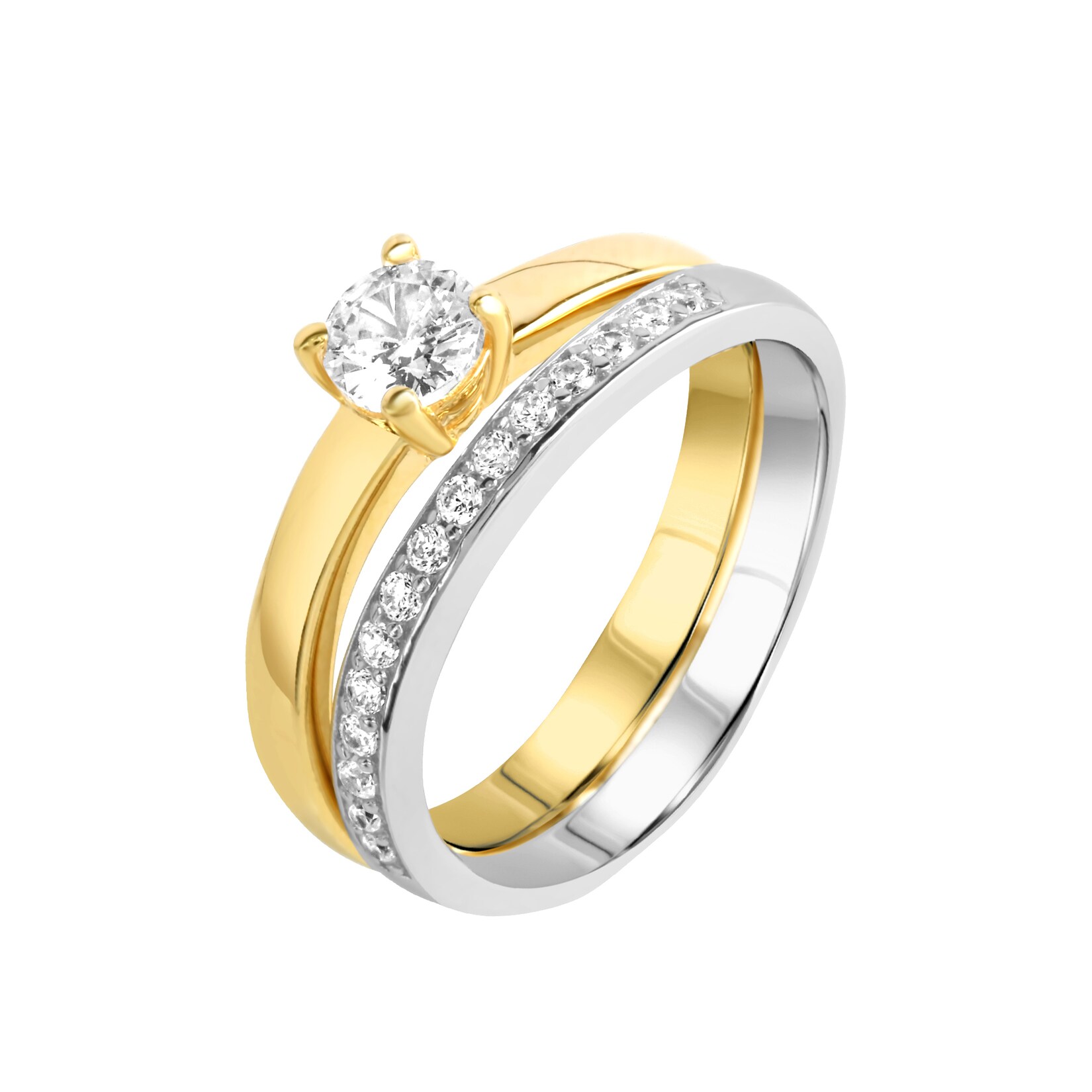 Zeeme Silber Ring Silber 925 zweifarbig Ring Set mit Zirkonia weiß