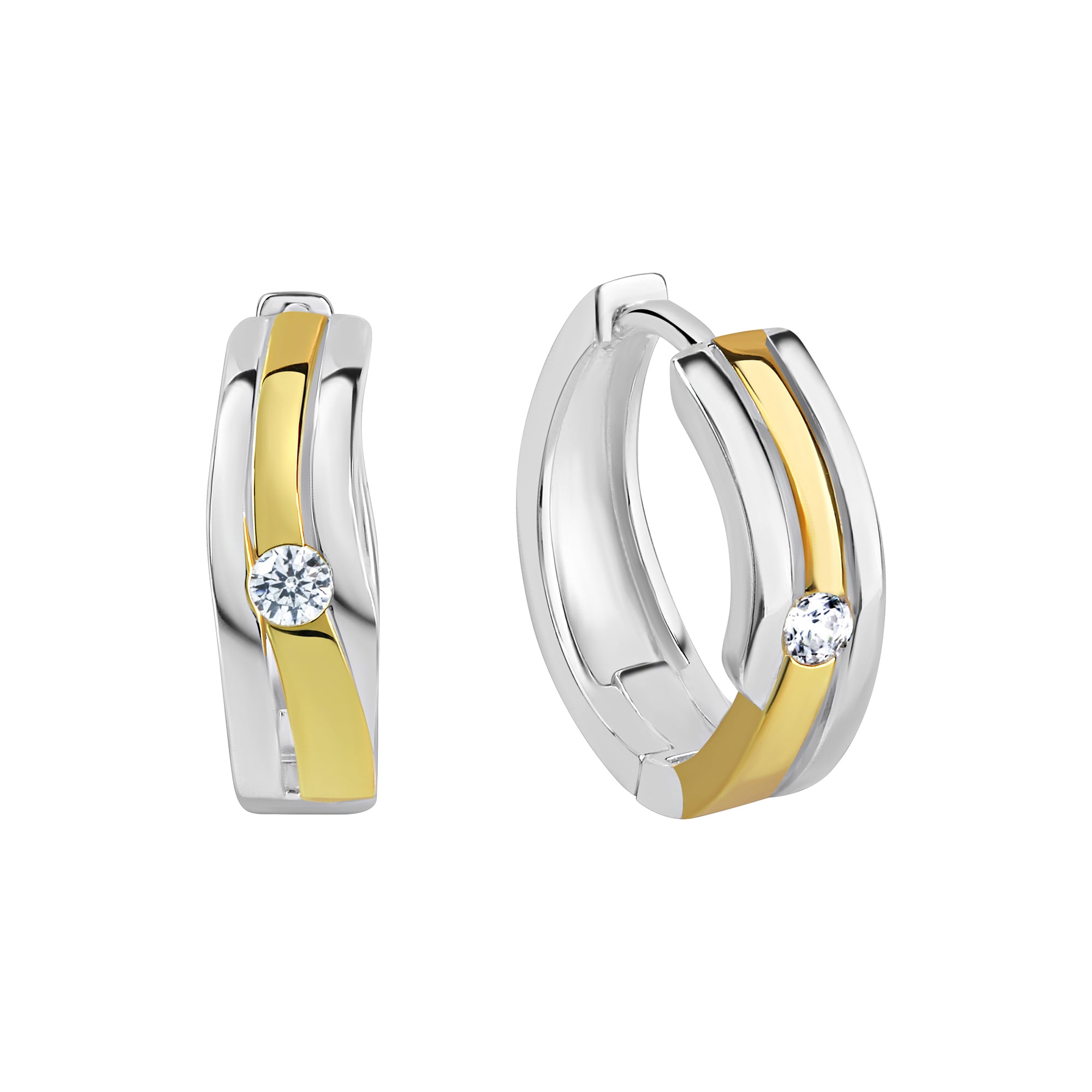 Zeeme Basic Ohrringe Silber 925 zweifarbig 16mm Durchmesser mit wei&szlig;en Zirkonia-Steinen - Bild 1