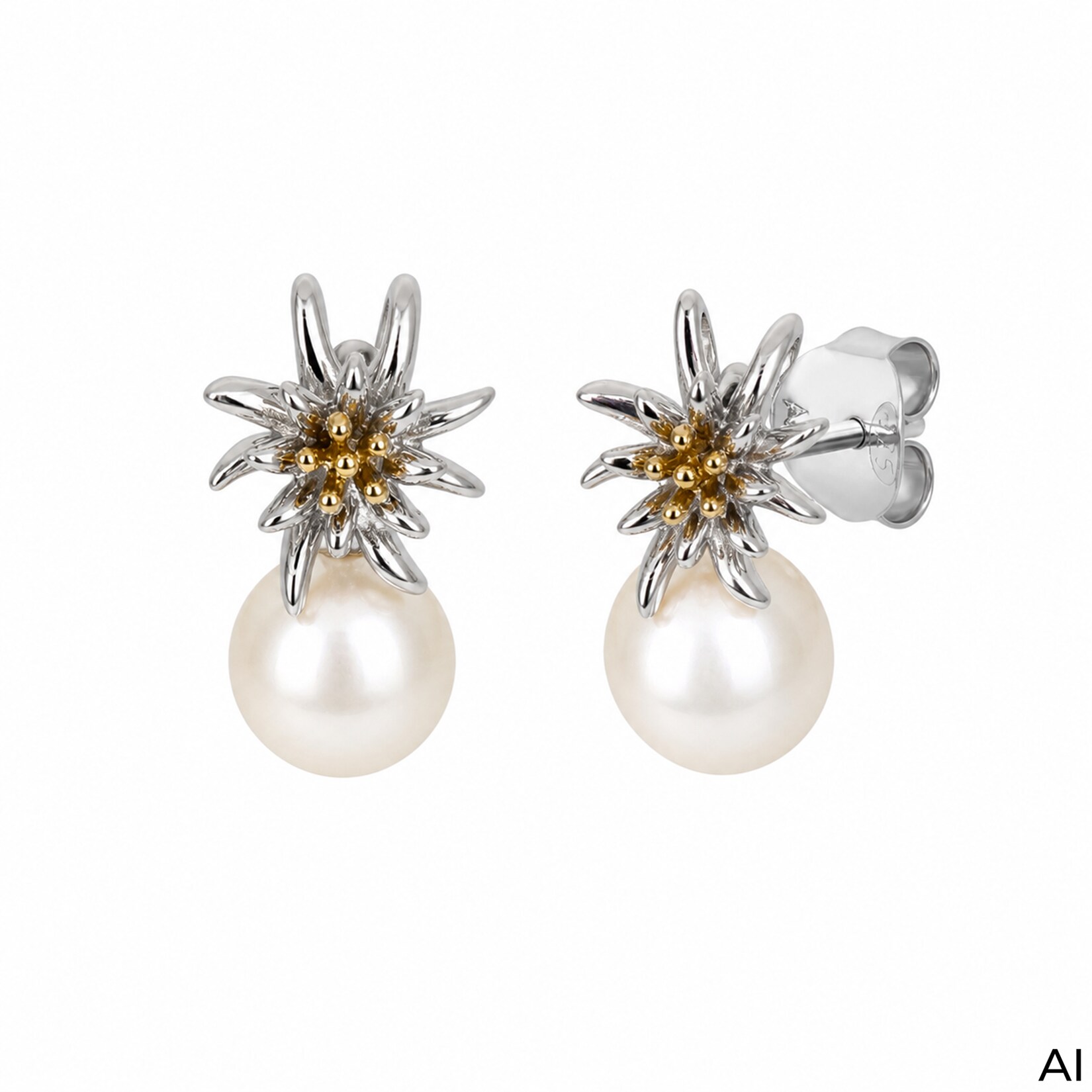 Celesta Silber Ohrstecker 925/- Sterling Silber Tracht zweifarbig Perle