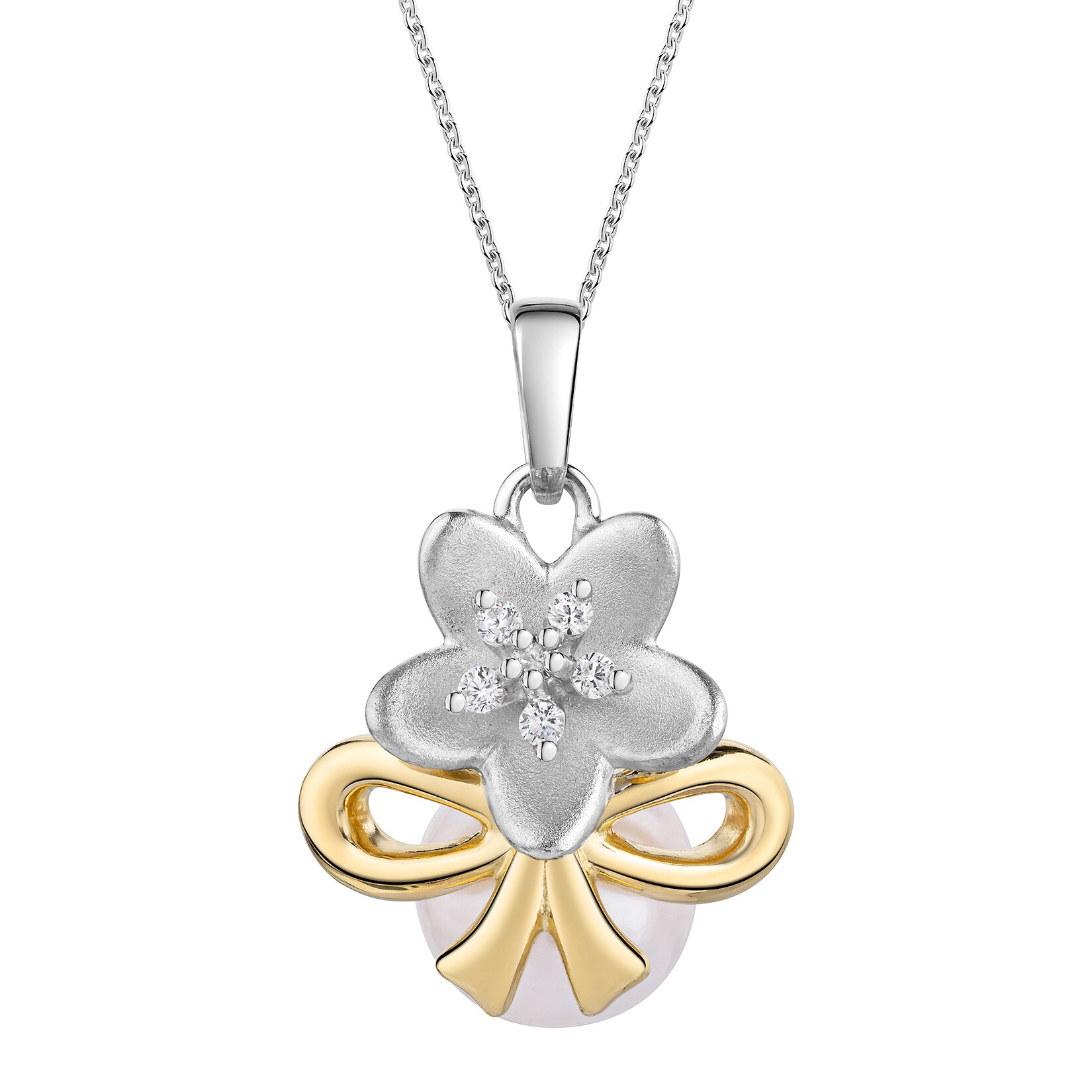 Celesta Silber Anhänger mit Kette 925/- Sterling Silber zweifarbig Perle