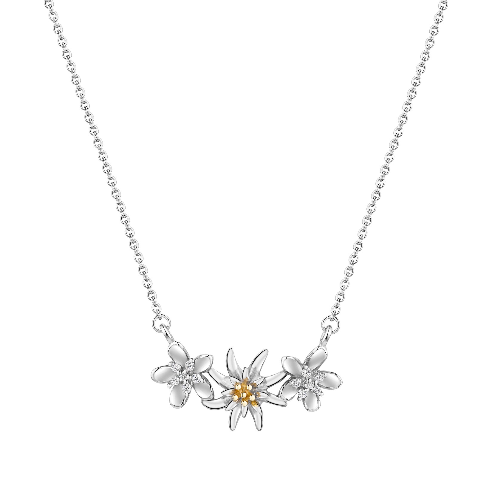 Celesta Silber Collier 925/- Sterling Silber Tracht Collier zweifarbig Blumen Edelweiß