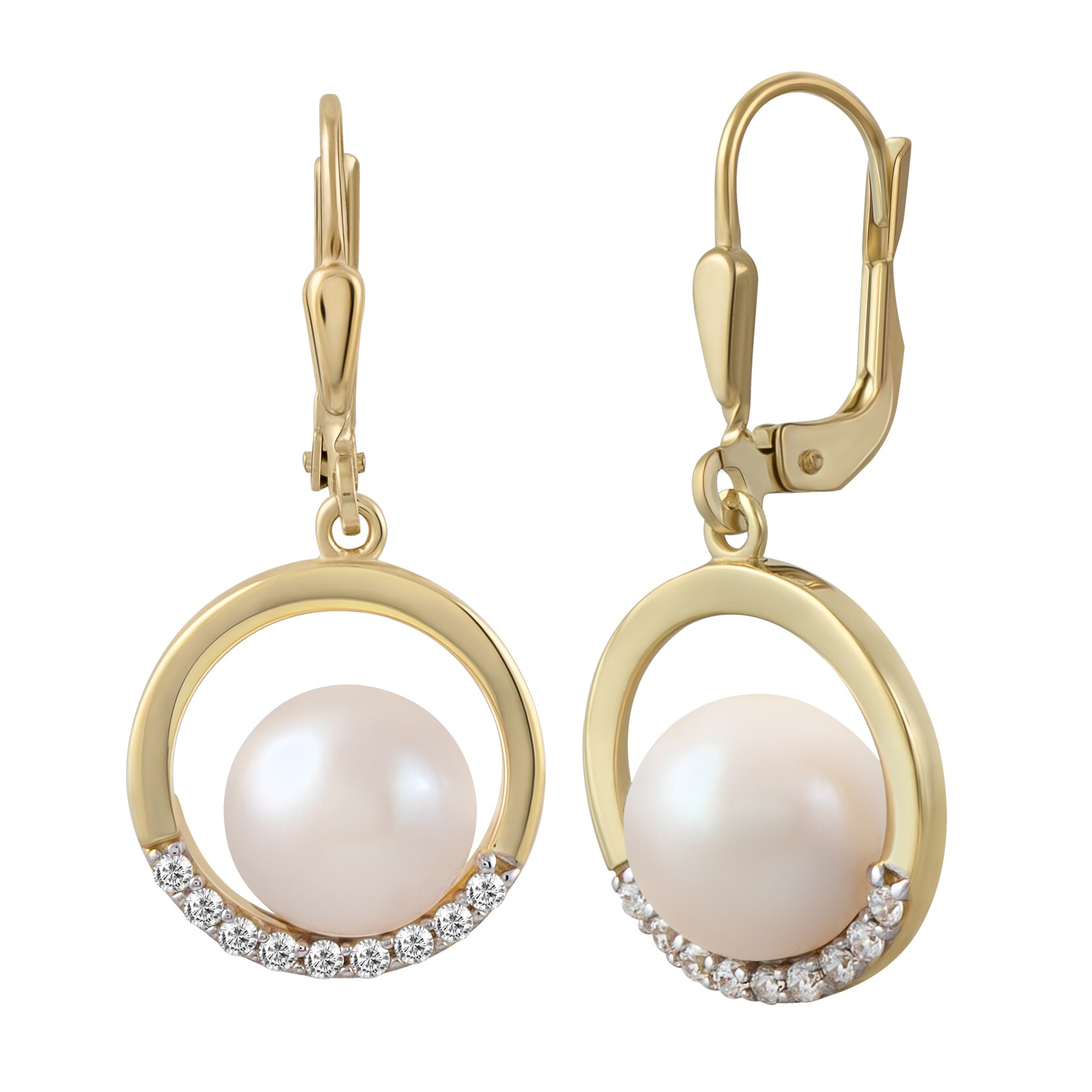 Fascination by Ellen K. Ohrringe Gold 375 Perle weiß 8-8,5mm Zirkonia weiß | 04006046335355