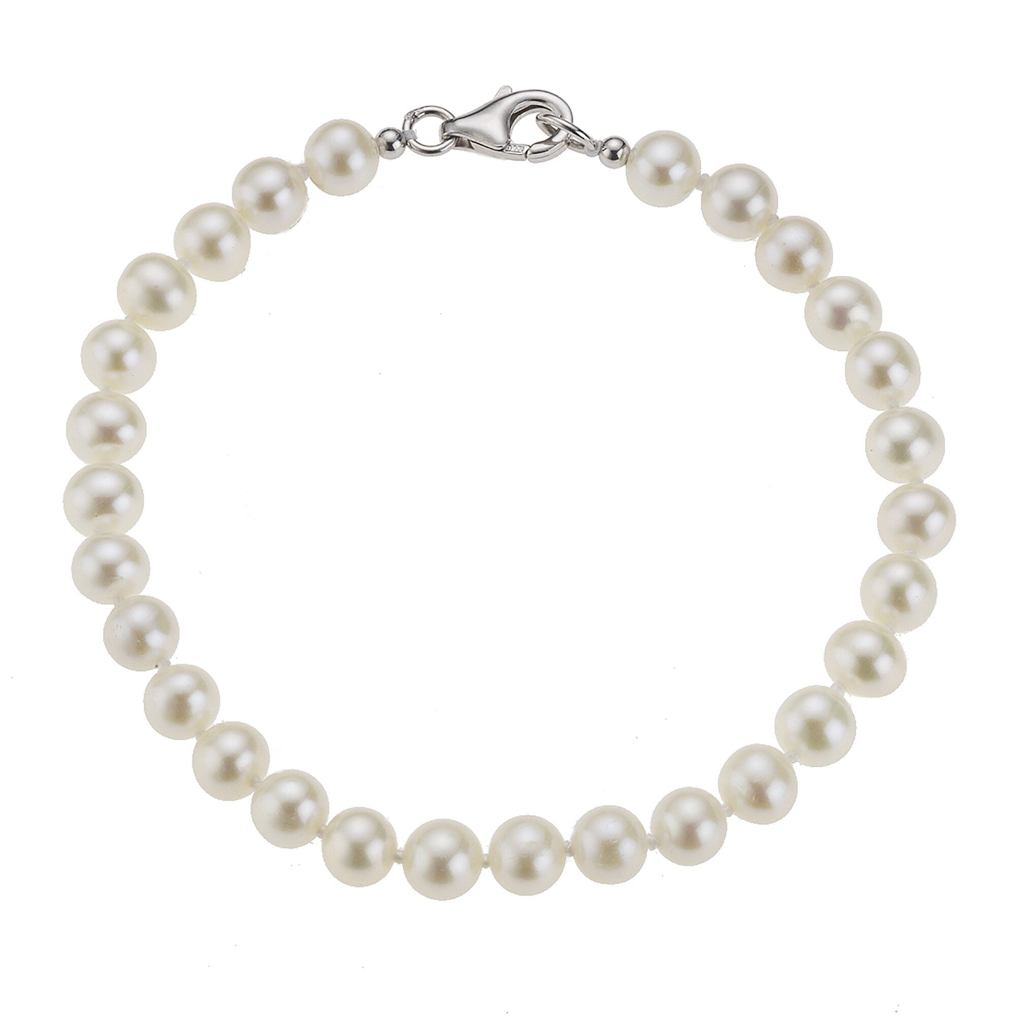 Zeeme Pearls Armband Silber 925 rhodiniert mit wei&szlig;en Perlen 6mm - Bild 1