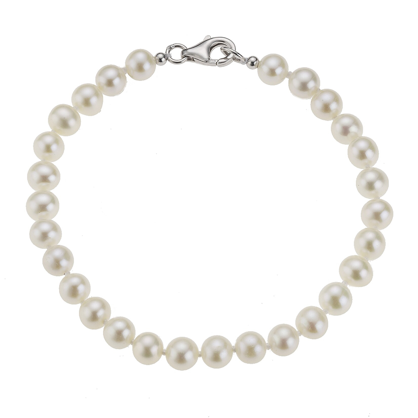 Zeeme Pearls Armband Silber 925 rhodiniert mit weißen Perlen 6mm