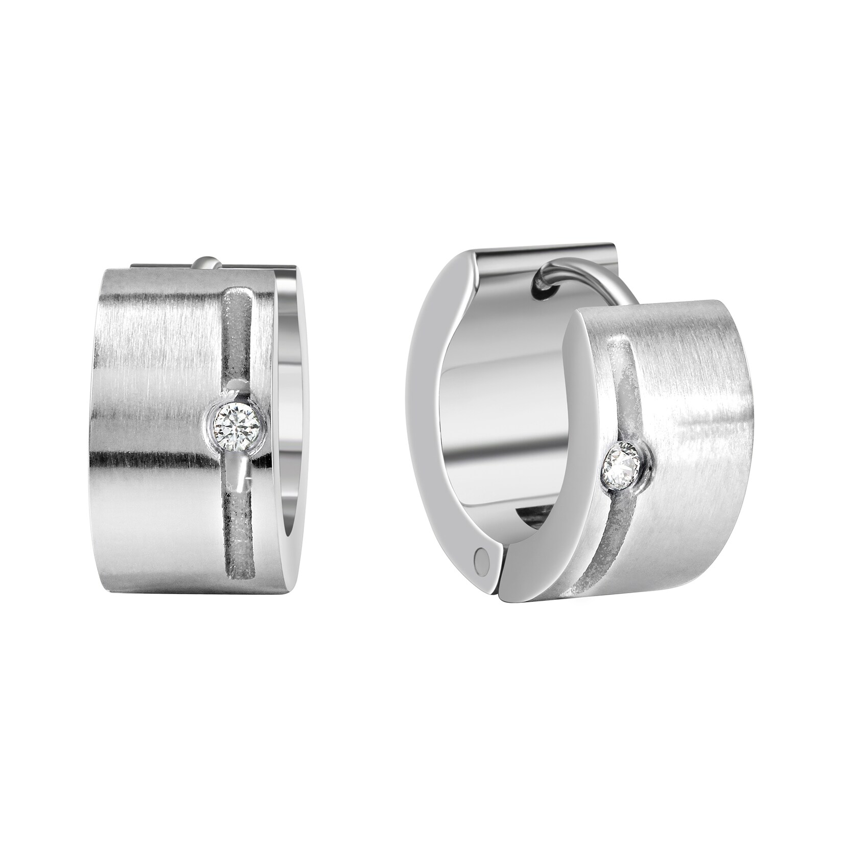 Zeeme Stainless Steel Ohrringe Edelstahl mit weißem Zirkonia 13mm Durchmesser | 04006046126748