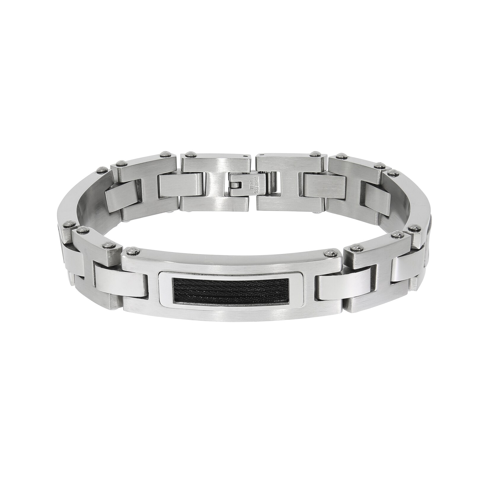 Zeeme Stainless Steel Armband Edelstahl matt glanz zweifarbig mit schwarzem Stahlseil | 04006046344586