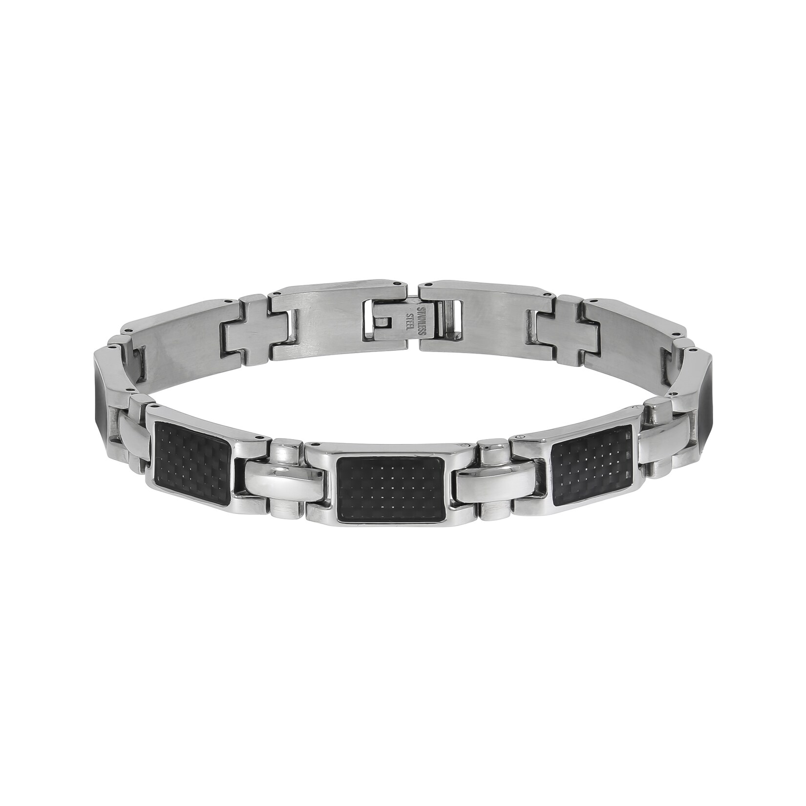 Zeeme Stainless Steel Armband Edelstahl poliert mit Carbon-Einlagen 20,5cm lang | 04006046344616