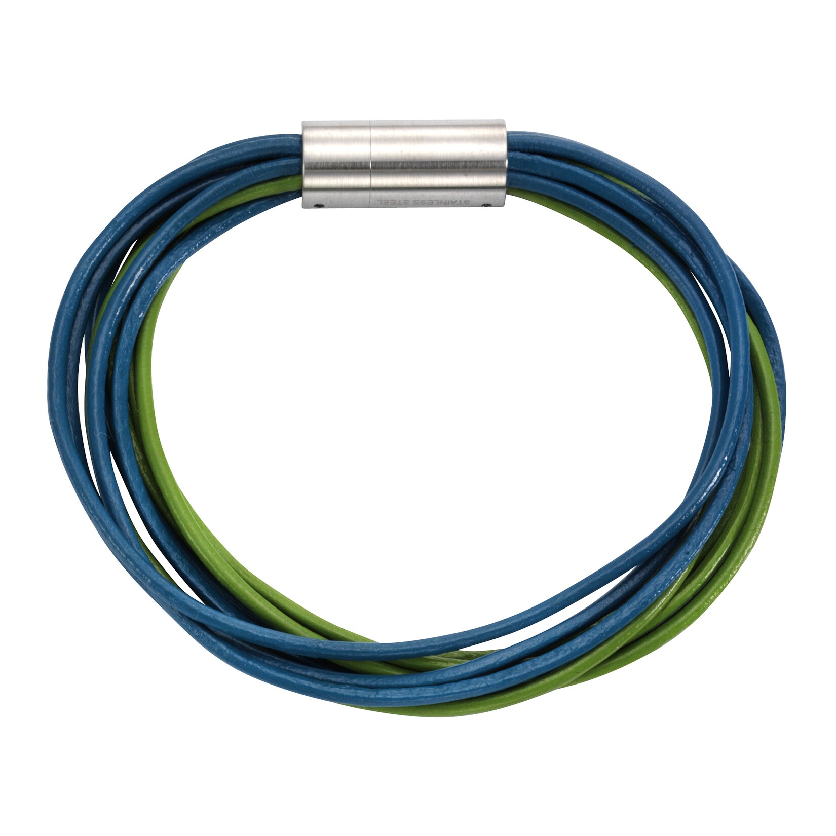 Zeeme Stainless Steel Armband Leder 9-reihig türkis mit Magnetverschluß aus Stahl 19cm lang | 04006046208321