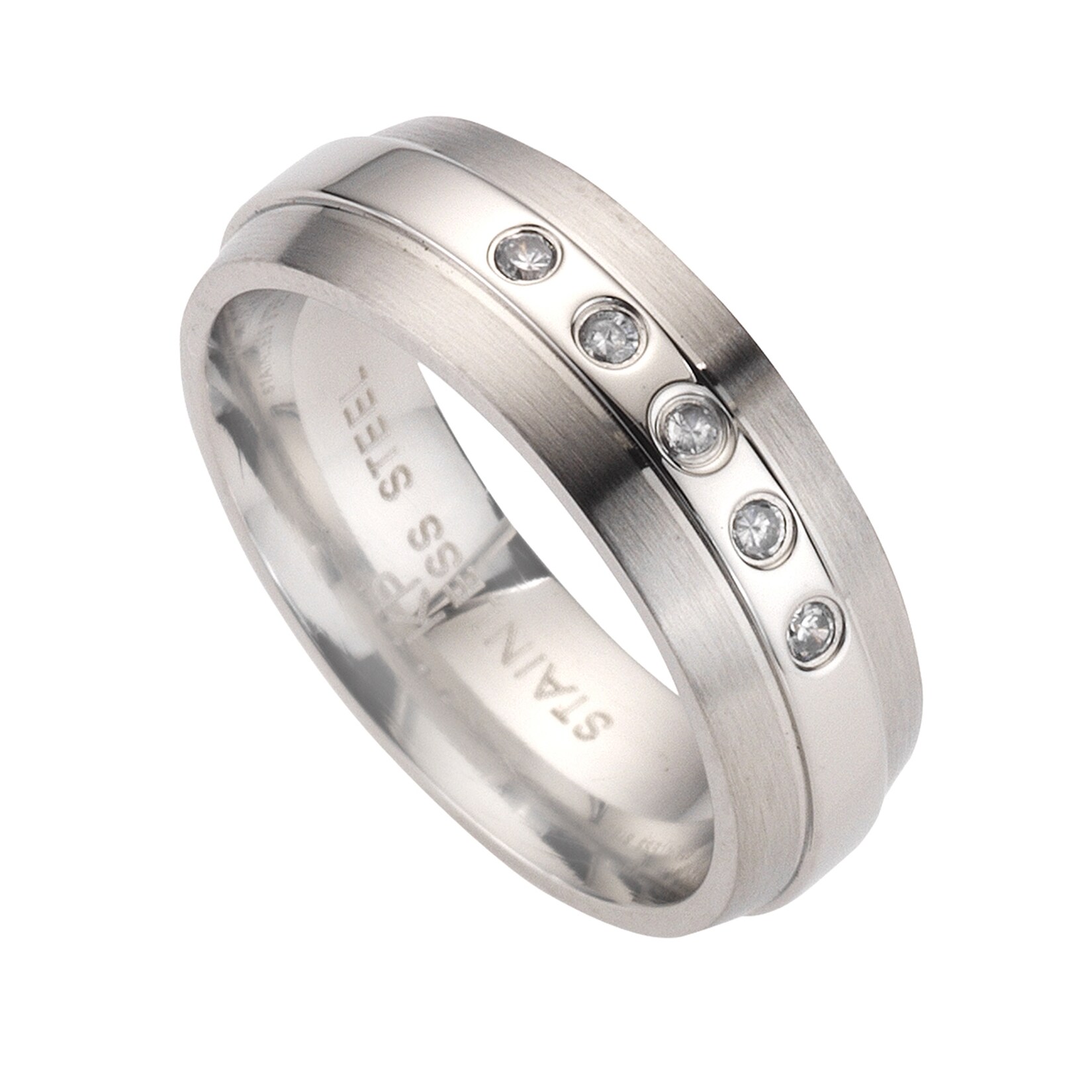 Zeeme Stainless Steel Ring Edelstahl glanz/matt mit weißem Zirkonia | 04006046127035