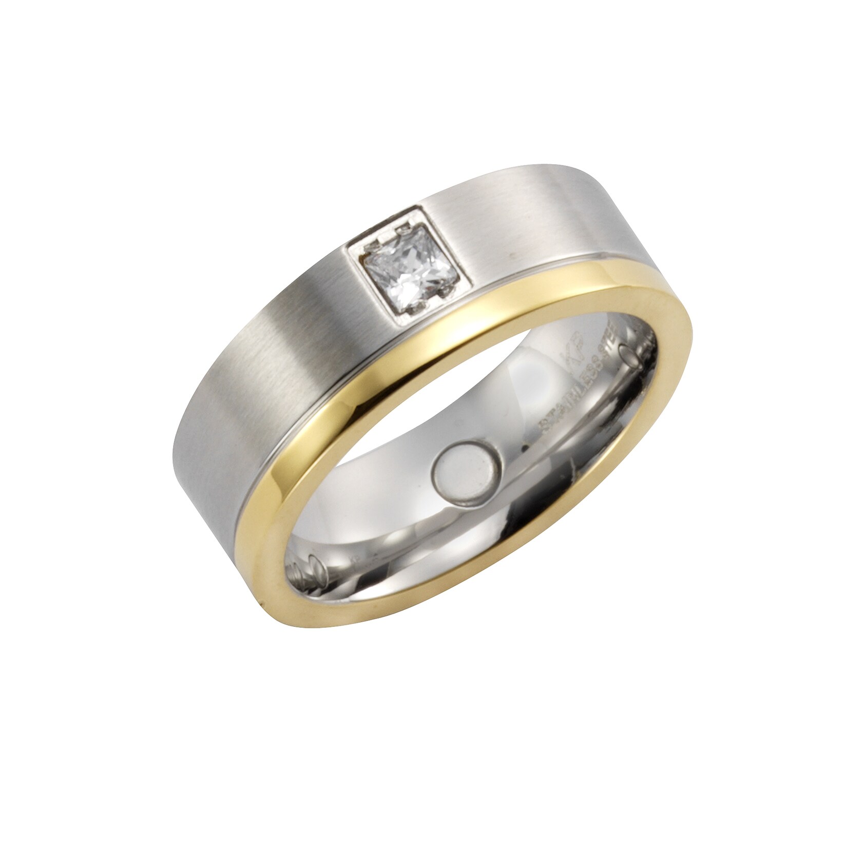 Zeeme Stainless Steel Ring Edelstahl zweifarbig glanz/mattiert mit weißem Zirkonia | 04006046306232