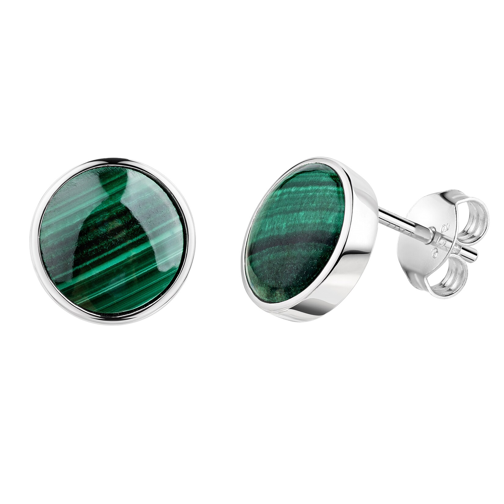 Zeeme Gemstones Ohrstecker Silber 925 rhodiniert mit echtem runden Malachit