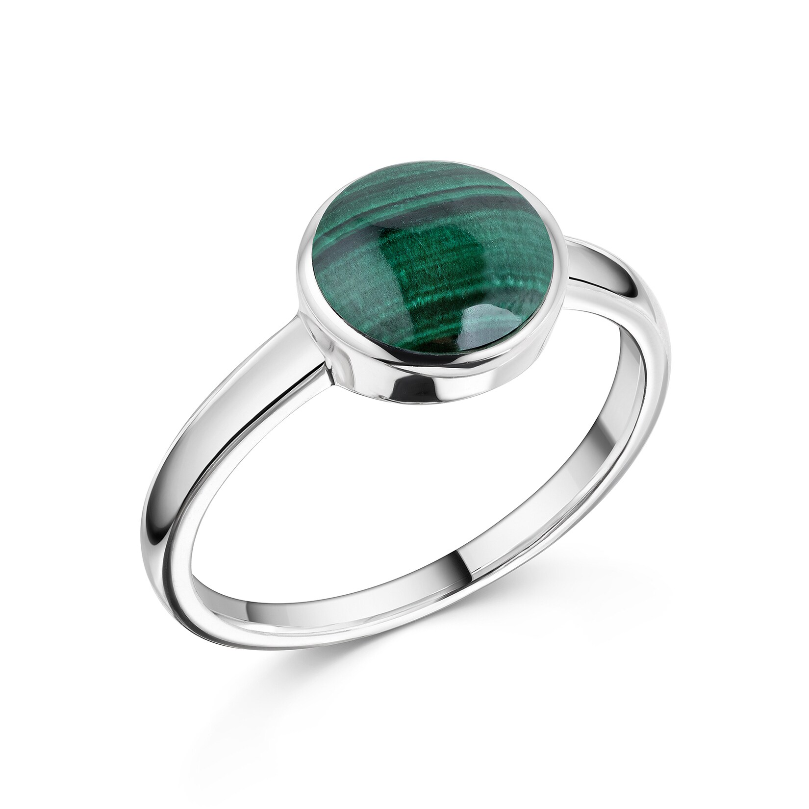 Zeeme Gemstones Ring Silber 925 rhodiniert mit grünem Malachit rund