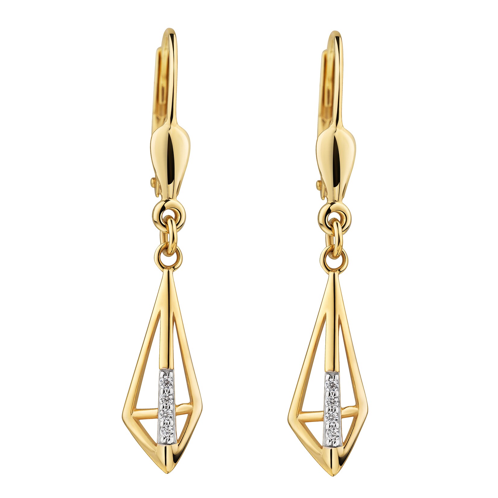 Fascination by Ellen K. Ohrhänger Gelbgold 375 Zirkonia offen spitz-zulaufend geometrisch
