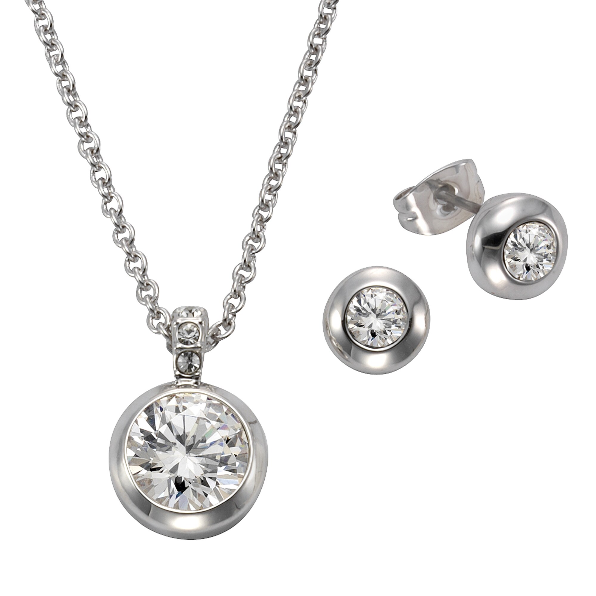 Buckley London 3tlg. Set Anh&auml;nger/Kette und Ohrstecker Messing rhodiniert mit Kristallen - Bild 1