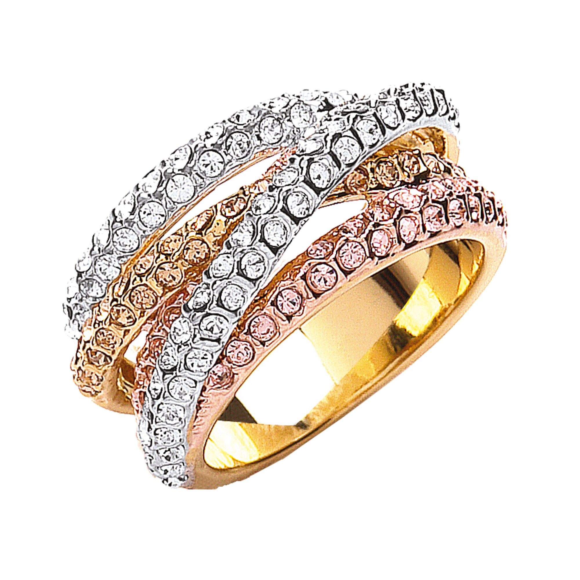 Buckley London Ring 3-fbg. vergoldet mit Kristallen - Bild 1