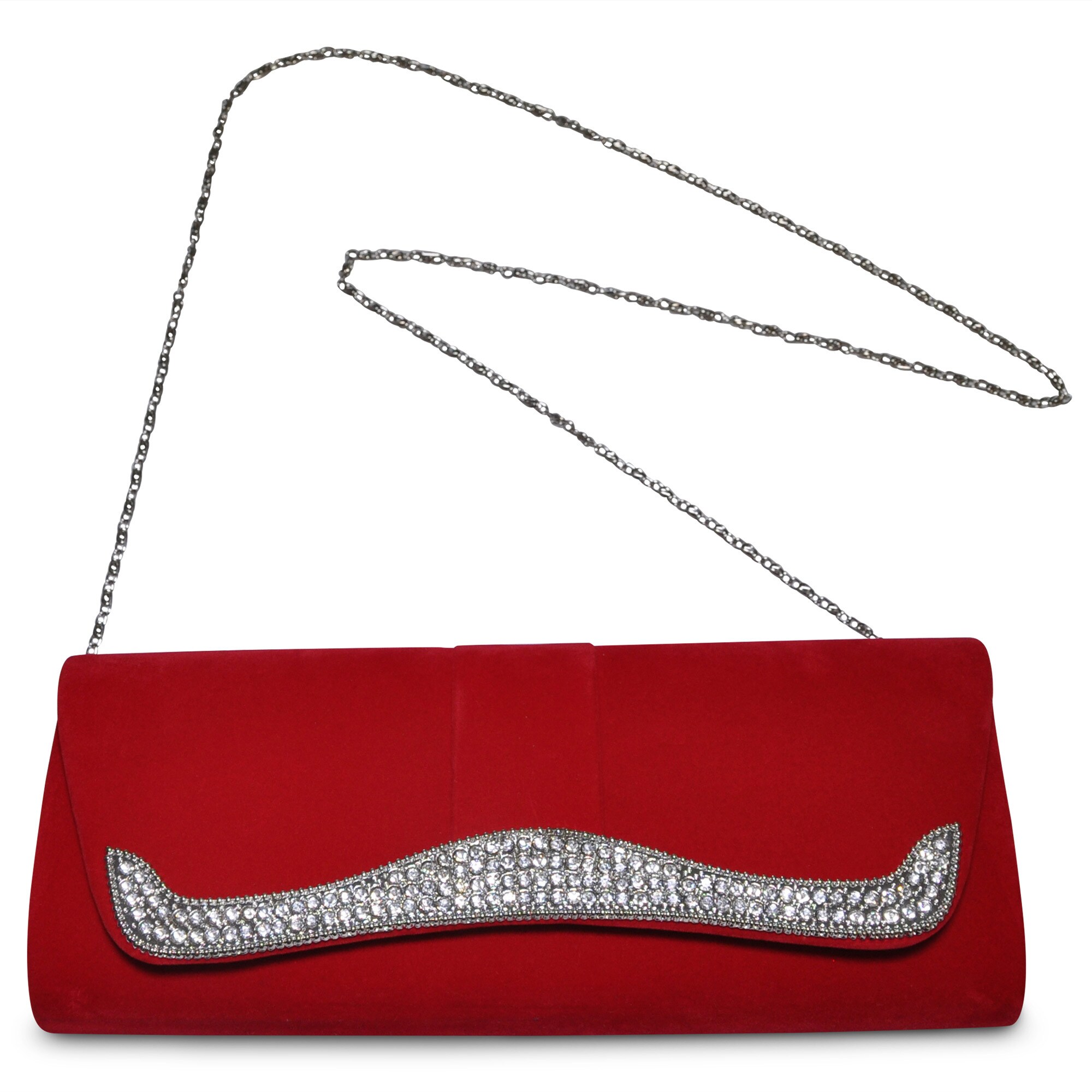 Steuer Modeschmuck Handtasche Damen-Handtasche aus rotem Samt mit Strass-Steinen Tragekette 120cm - Bild 1