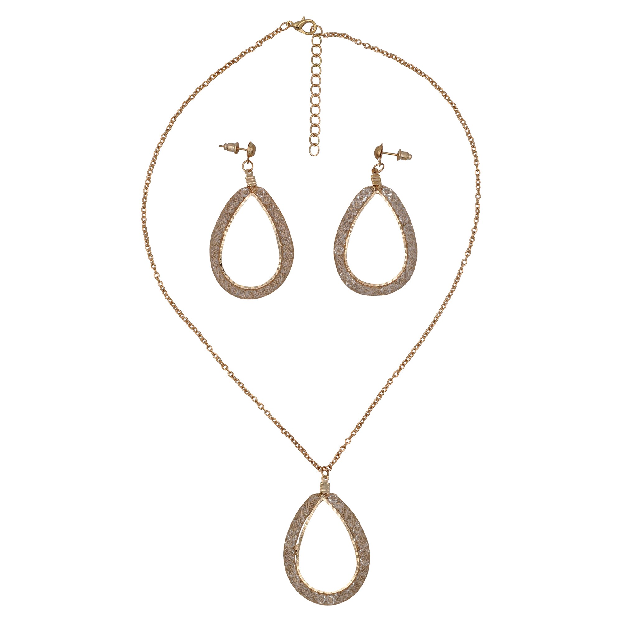 Steuer Modeschmuck Schmuck-Set Metall goldfarben Halskette und Ohrringe mit Kristallsteinen - Bild 1