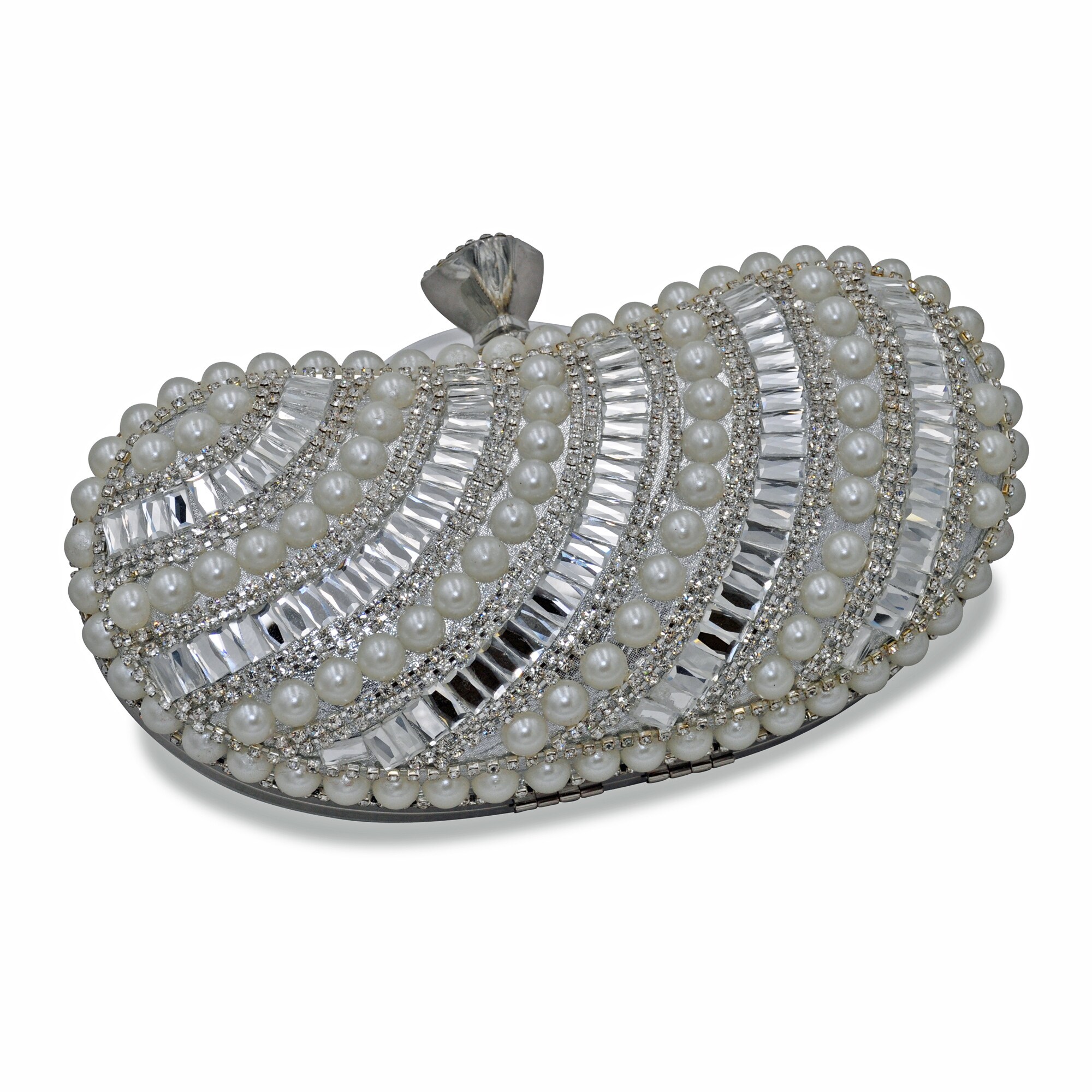 Steuer Modeschmuck Abendtasche Perlen und Strassbesatz silber - Bild 1