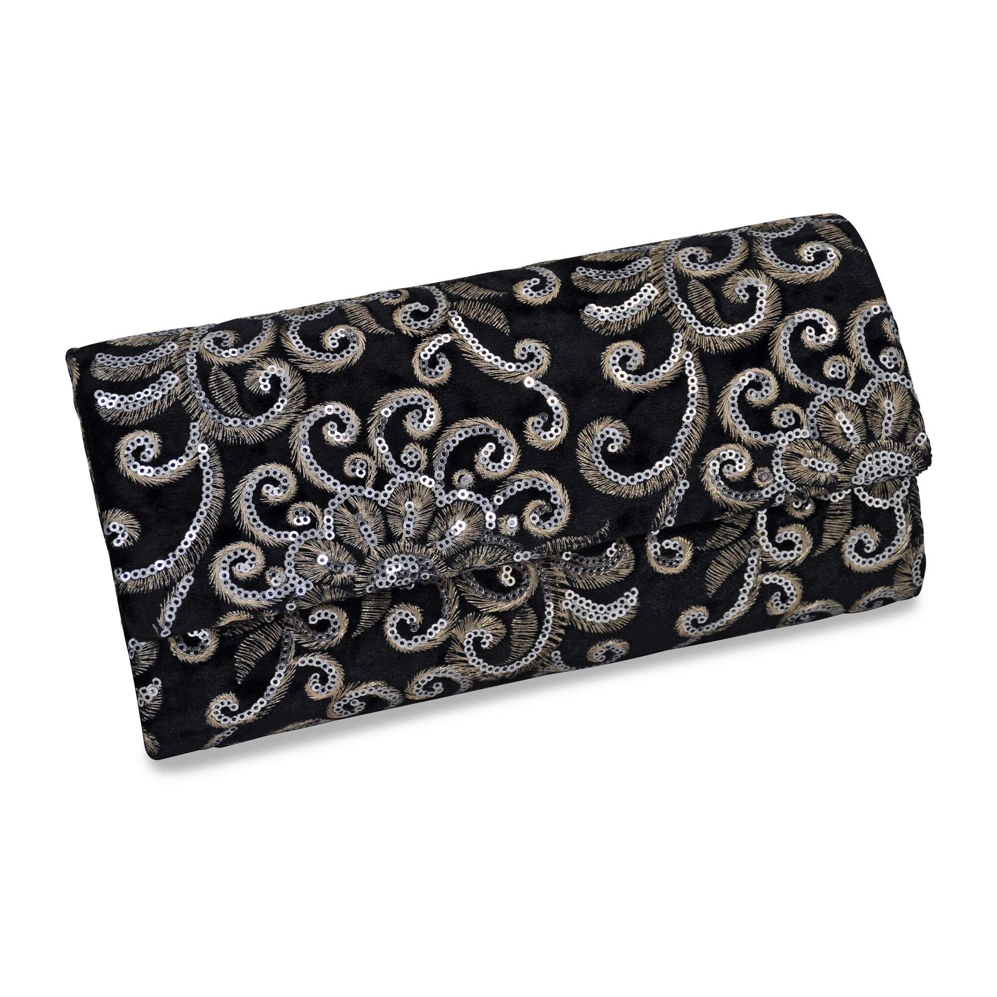 Steuer Modeschmuck Abendtasche Schwarzer Samt mit Pailetten-Ornamenten - Bild 1