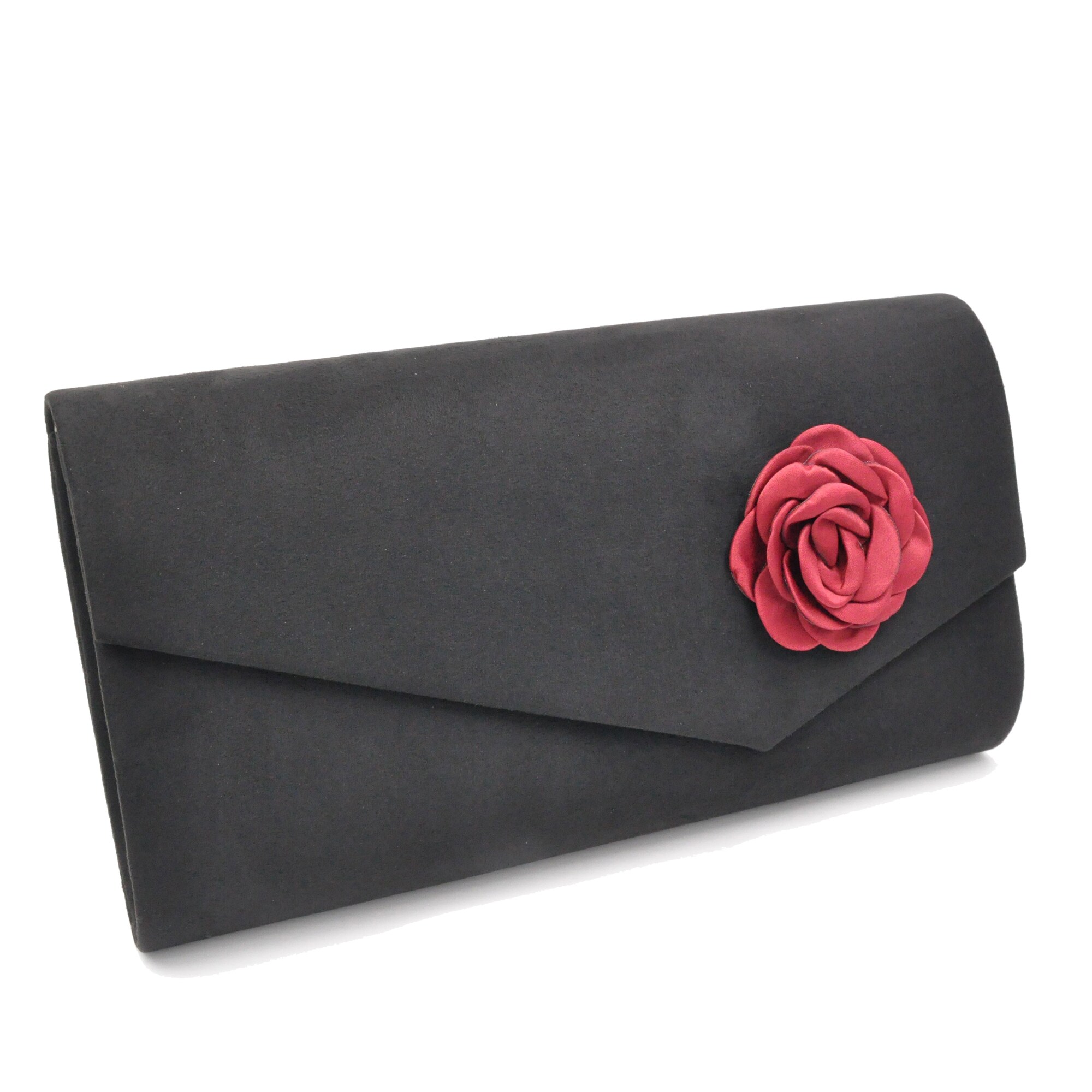 Steuer Modeschmuck Abendtasche Satin-Optik schwarz mit roter Bl&uuml;te - Bild 1