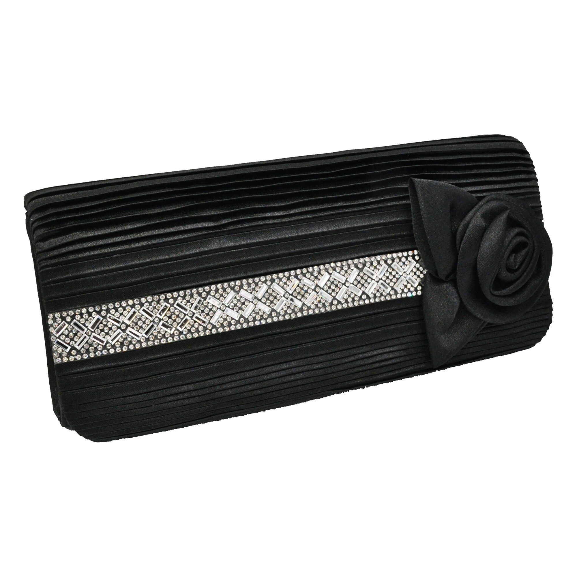 Steuer Modeschmuck Abendtasche Satin-Optik mit Bl&uuml;te und Strassbesatz - Bild 1