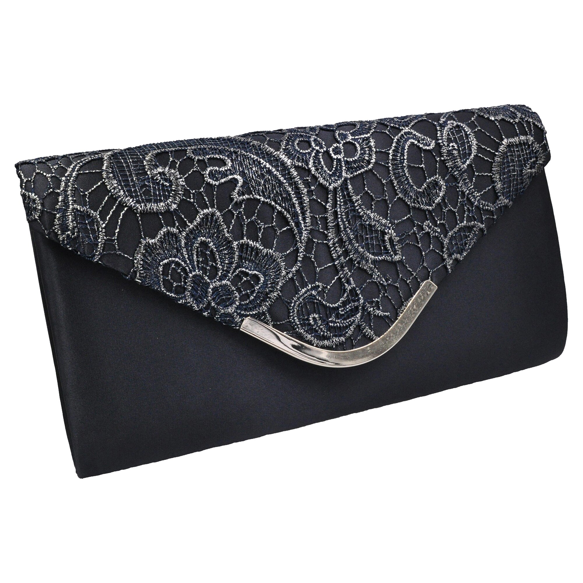 Steuer Modeschmuck Abendtasche Seidenoptik in blau und Spitzenbesatz - Bild 1