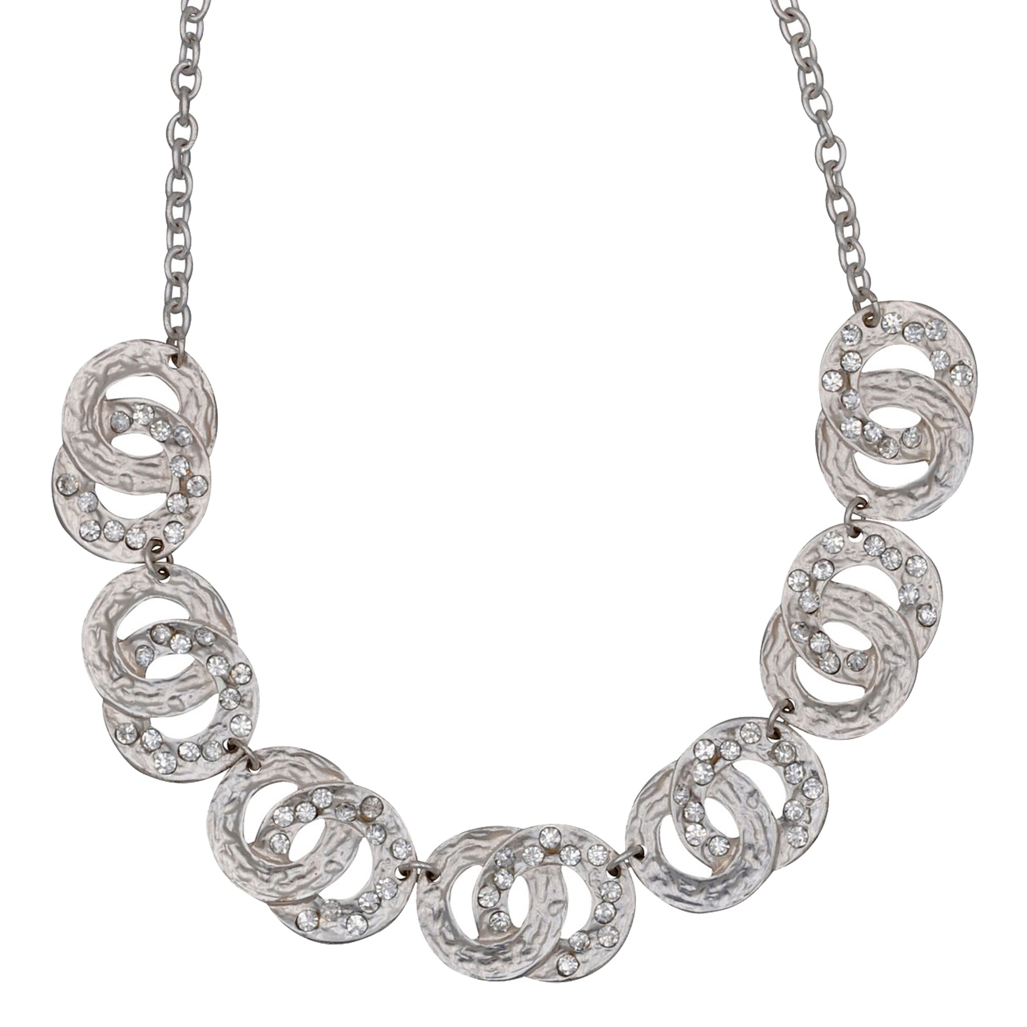 Steuer Modeschmuck Collierkette Metallcollier silberfarben mit Strasssteinchen - Bild 1