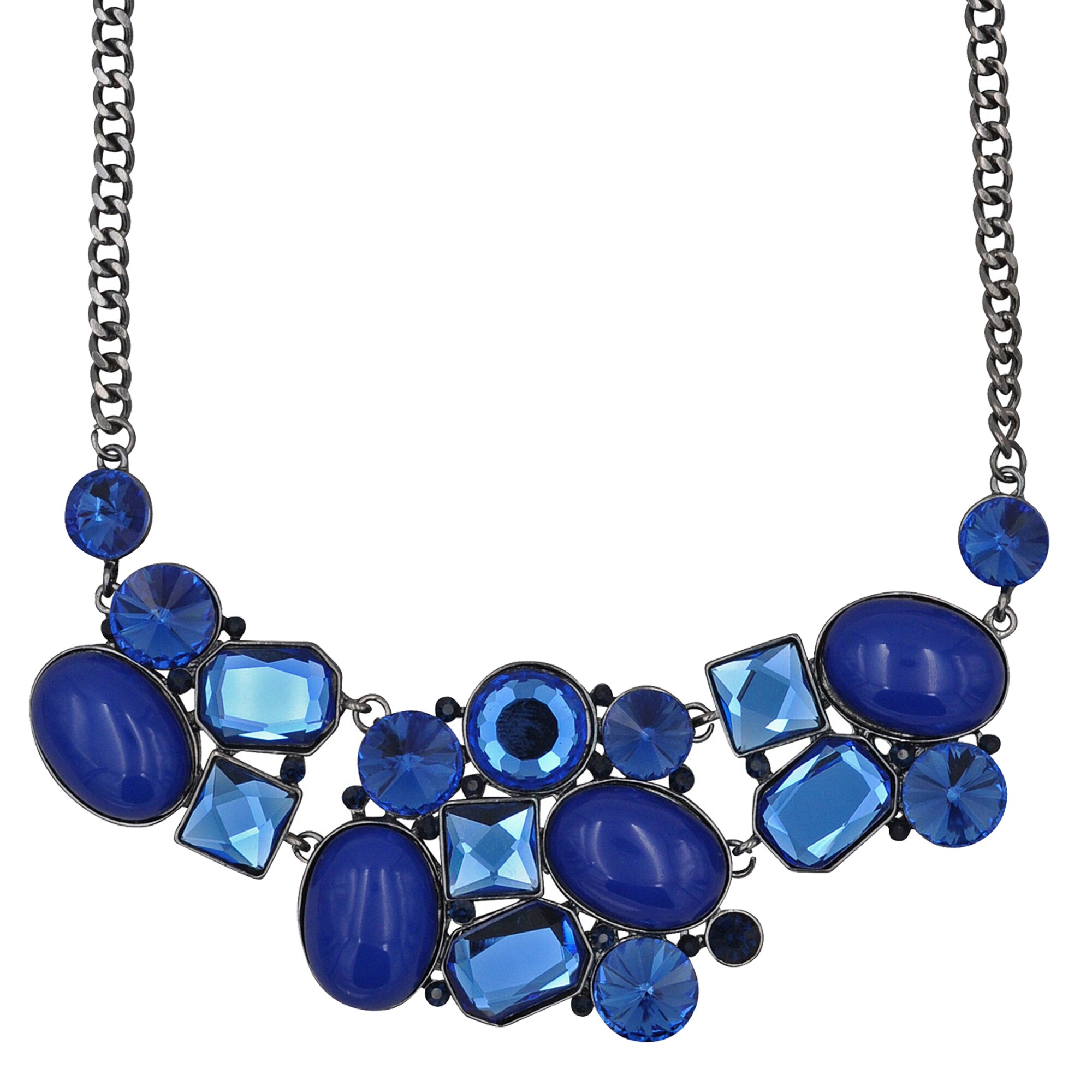 Steuer Modeschmuck Collierkette Metallcollier gewehrf. mit blauen Ziersteinen - Bild 1