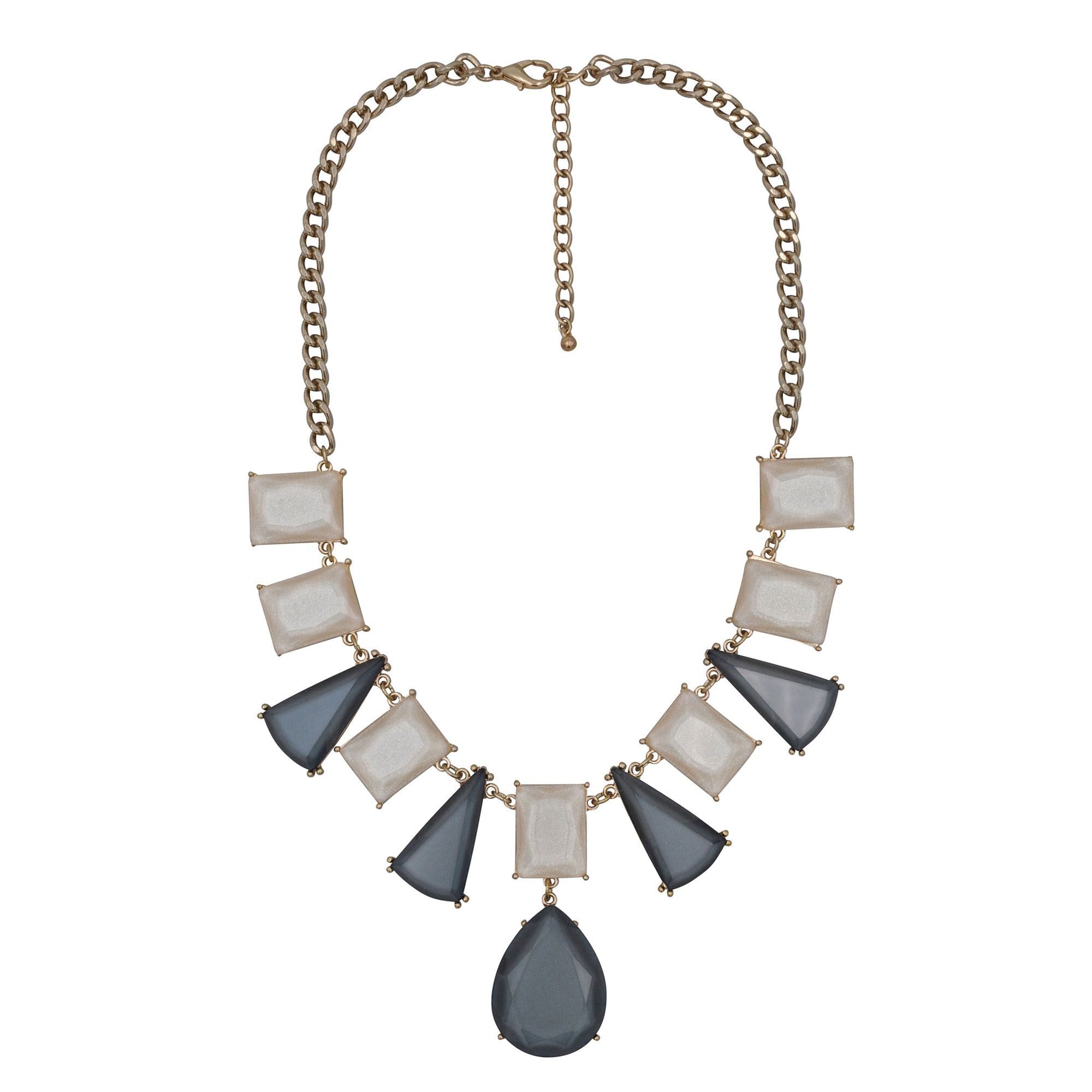 Steuer Modeschmuck Collierkette Metall Collier goldf. mit Perlmutt-Optik Zierde grau/champagner - Bild 1