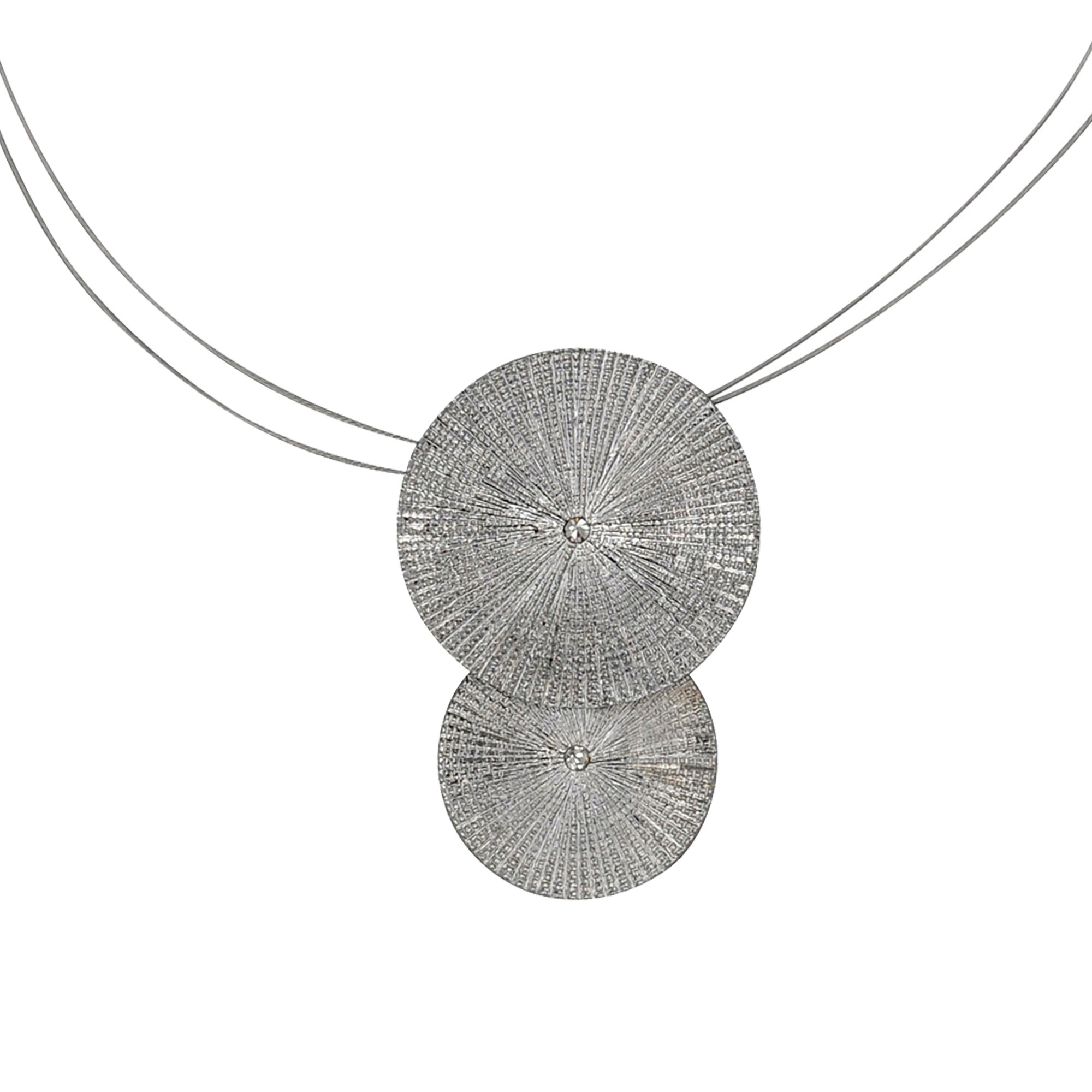 Steuer Modeschmuck Anh&auml;nger mit Kette Metall Anh&auml;nger aus 2 Scheiben an Draht, mit Glasstein - Bild 1