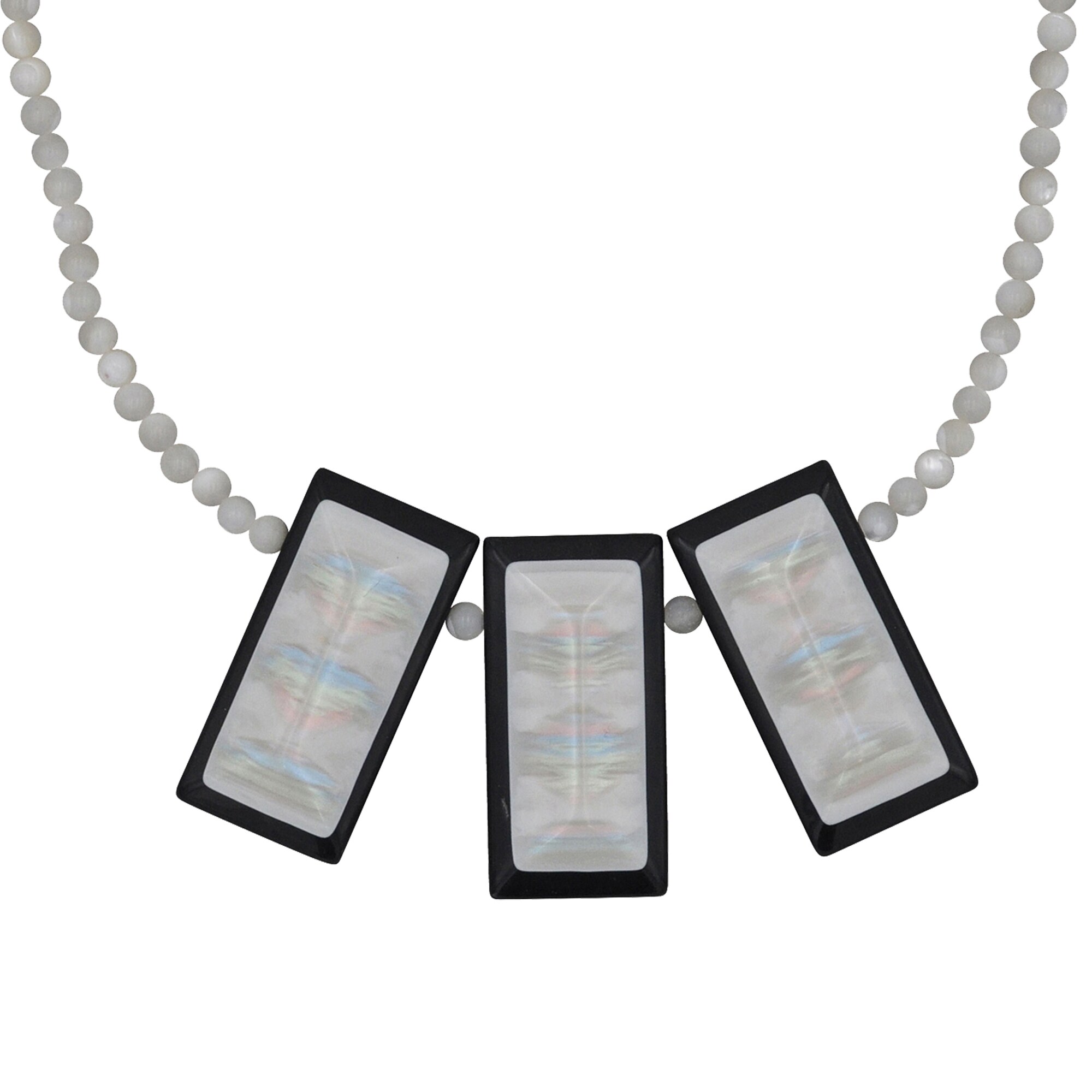 Steuer Modeschmuck Kette Collier mit 3 Zier-Rechtecken, Perlmutt/schwarz - Bild 1