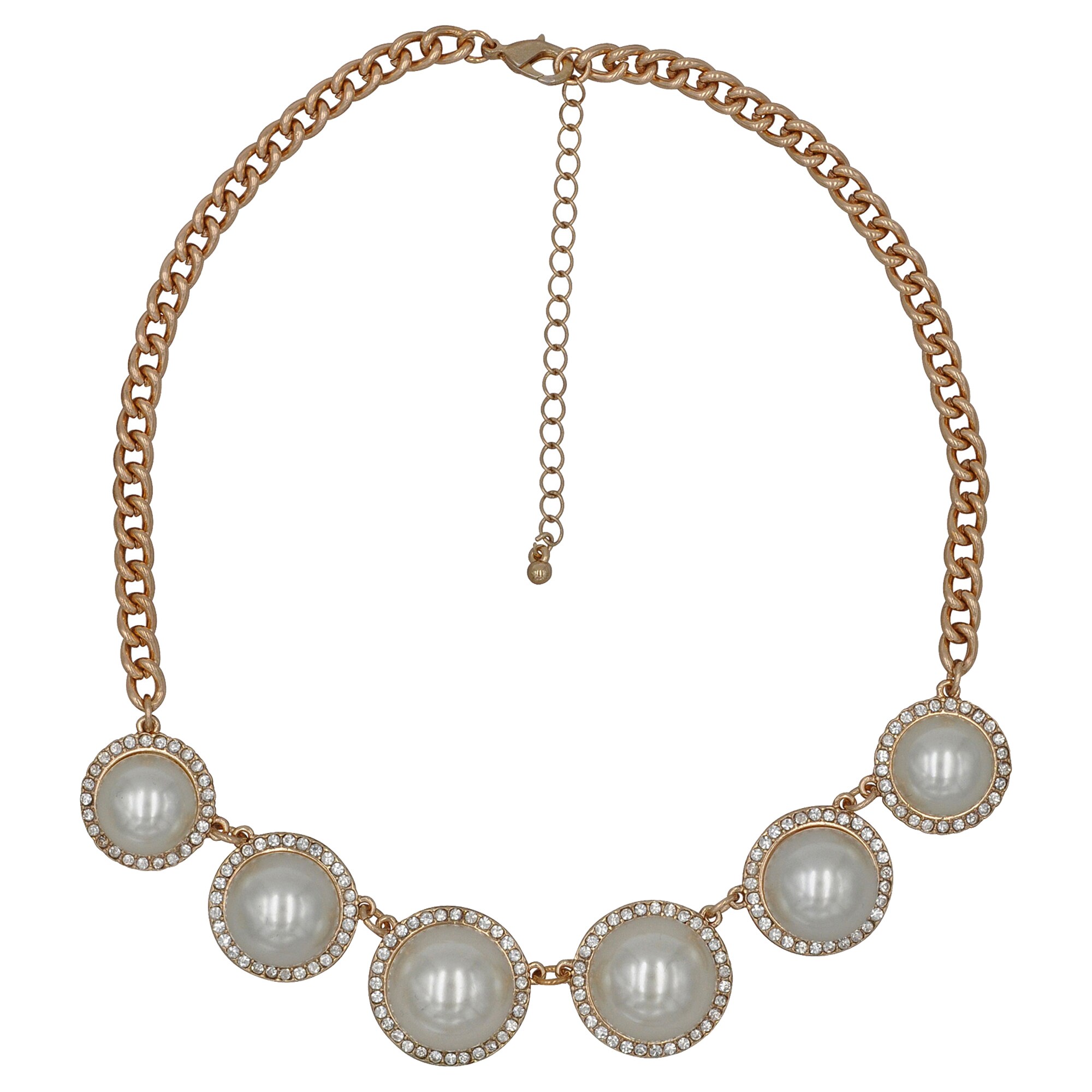 Steuer Modeschmuck Collierkette Metallcollier goldfarben, mit 6 Perlelementen, mit Strass - Bild 1