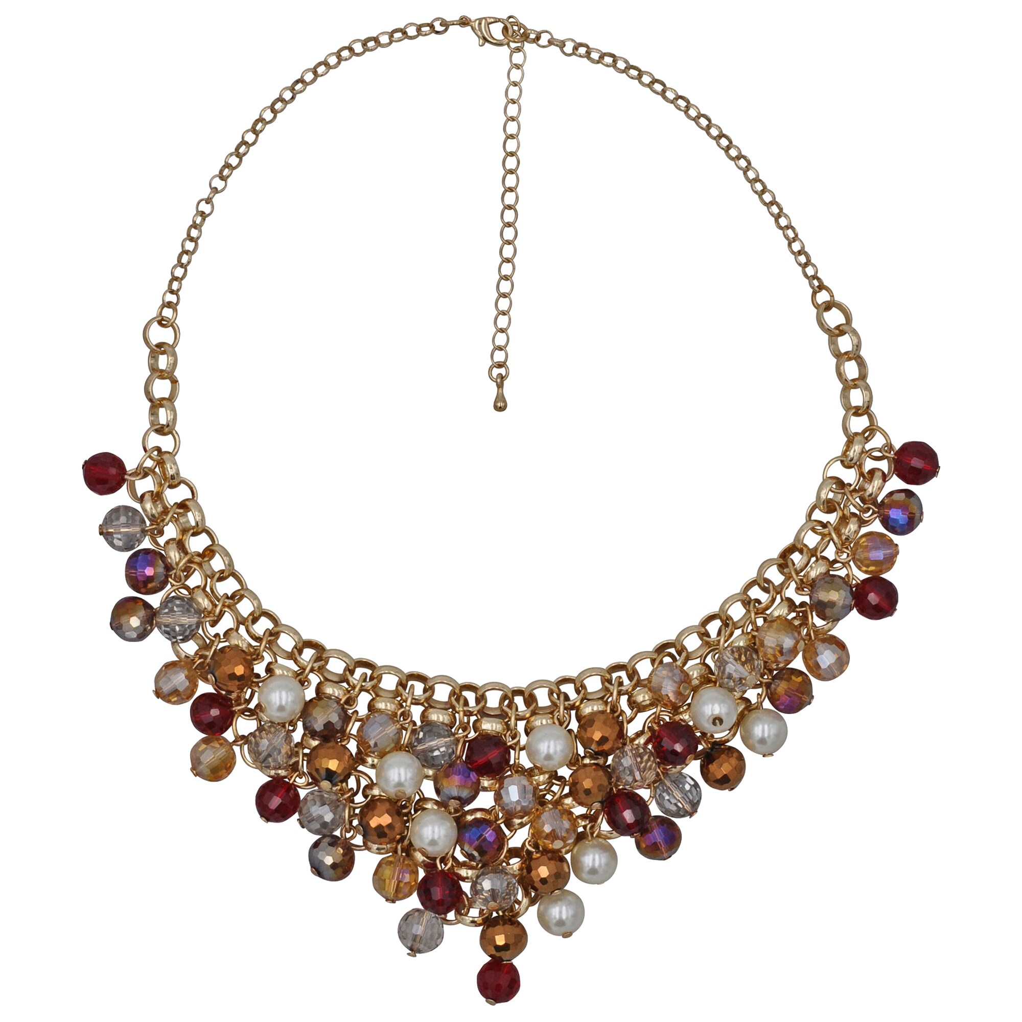 Steuer Modeschmuck Collierkette Metall gold farben Perlen Zierde topaz/rot/wei&szlig;/braun - Bild 1