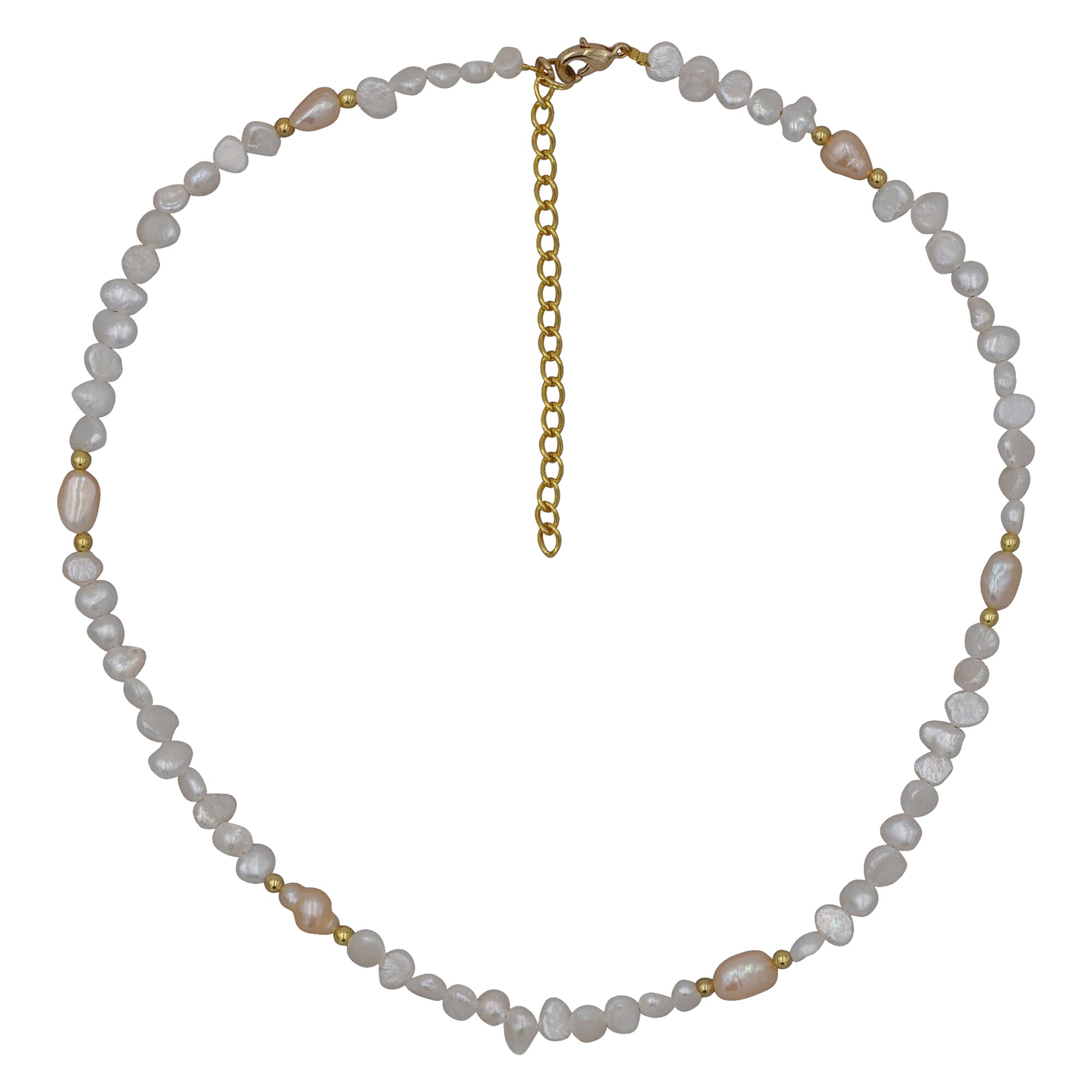 Steuer Modeschmuck Kette S&uuml;&szlig;wasserperlkette wei&szlig;/pfirsich/goldfarben - Bild 1