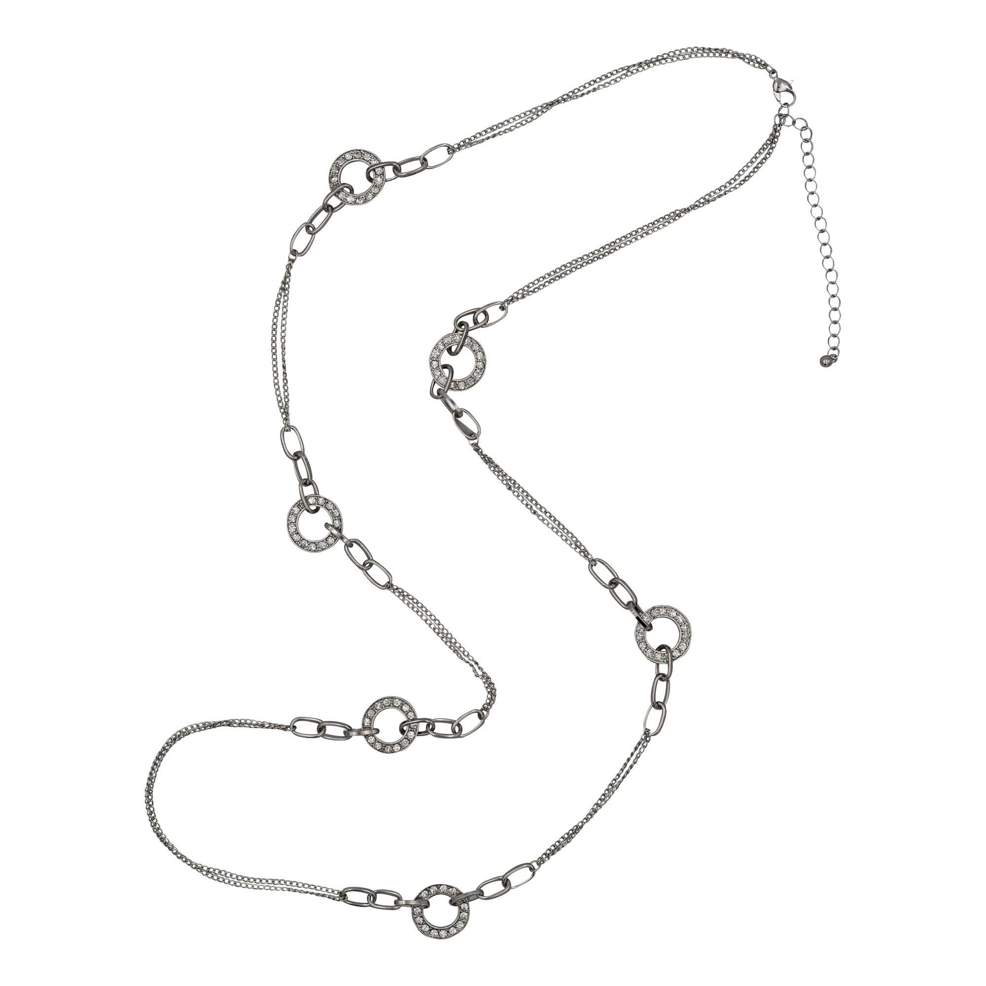 Steuer Modeschmuck Kette Metallkette rhodiumfarben mit Ringzierde und Stra&szlig; - Bild 1