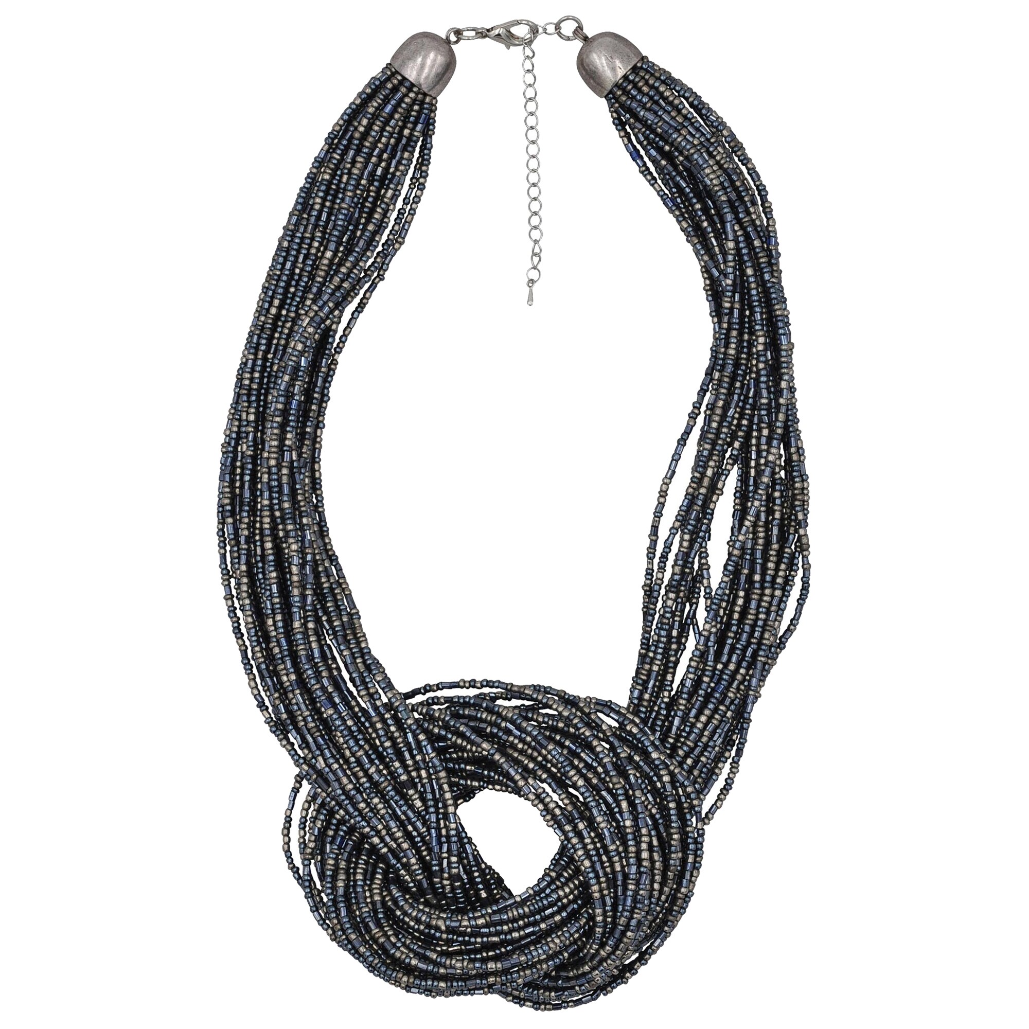 Steuer Modeschmuck Collierkette Vielreihig aus kleinen Perlchen, gro&szlig;er Knoten in der Mitte - Bild 1