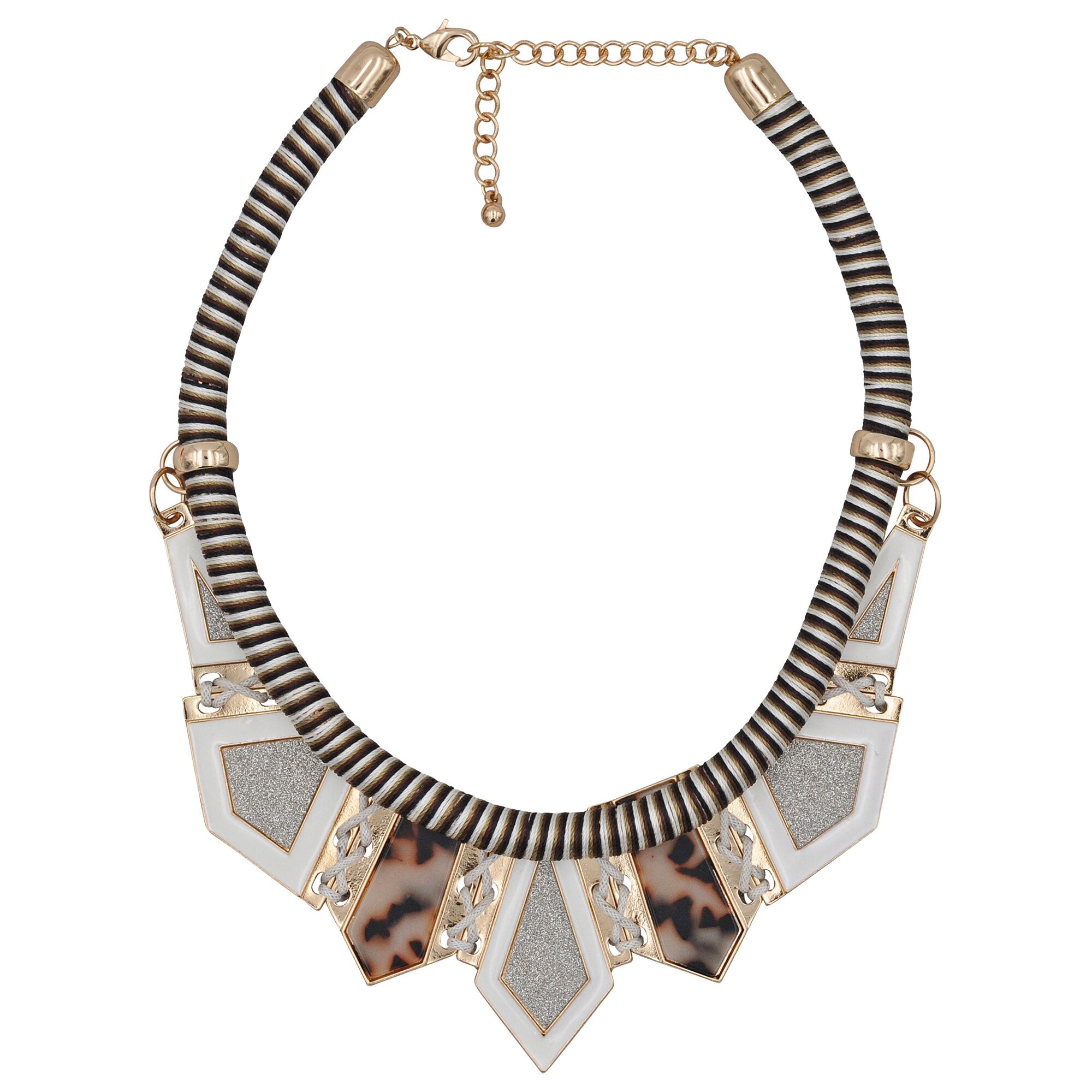 Steuer Modeschmuck Collierkette Textilcollier gestreift, mit Metallelement goldfarben - Bild 1
