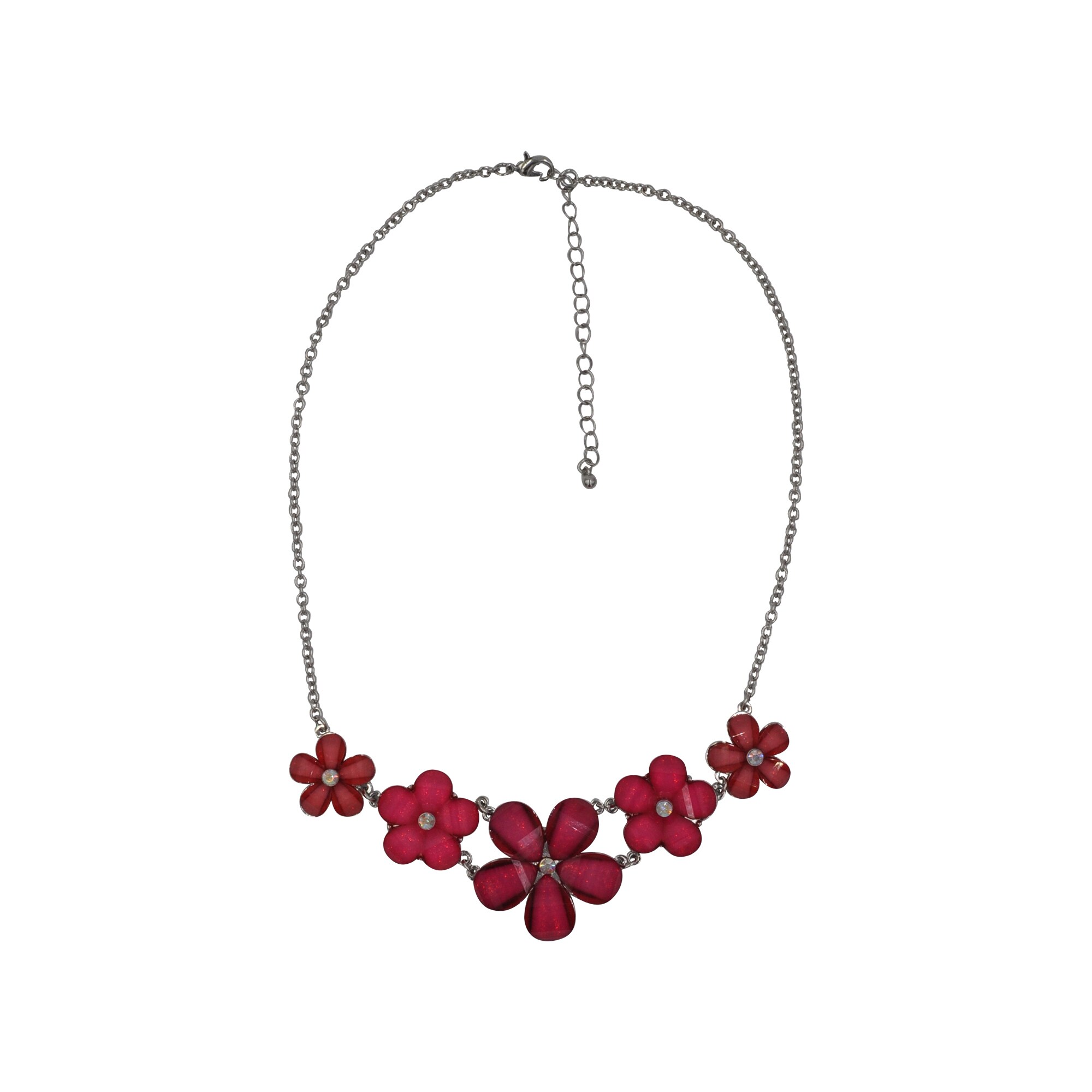 Steuer Modeschmuck Collier Kette silber farben Blumen fuchsia Strass Steine - Bild 1