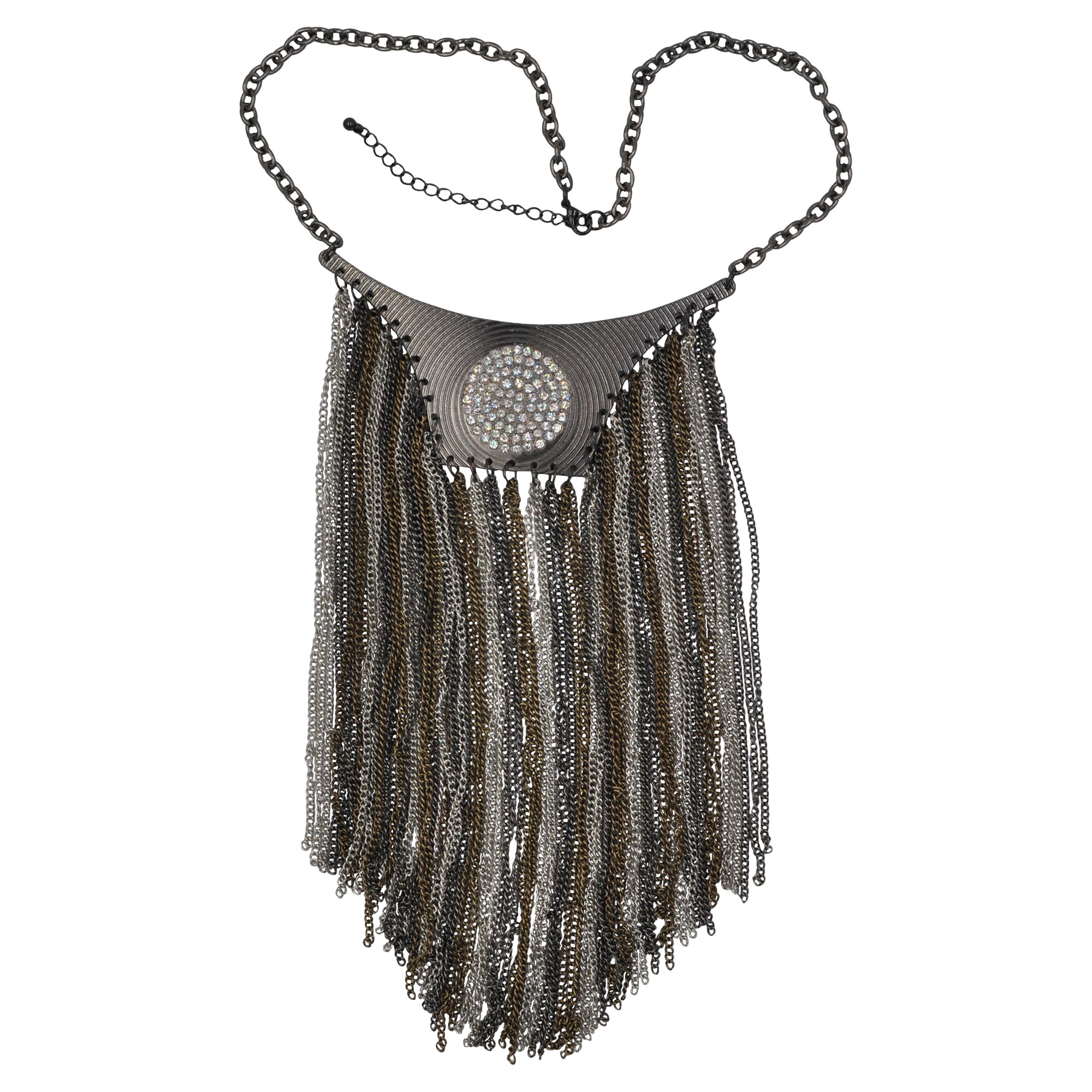 Steuer Modeschmuck Kette Metal tricolor silber/h&auml;matit/goldfarben,Anh&auml;nger Strass steine - Bild 1