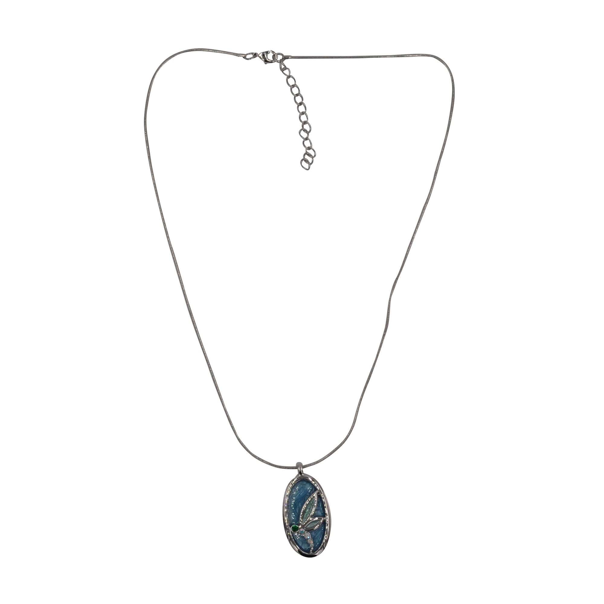 Steuer Modeschmuck Kette Halskette, silberfarben, mit Anh&auml;nger Libelle - Bild 1