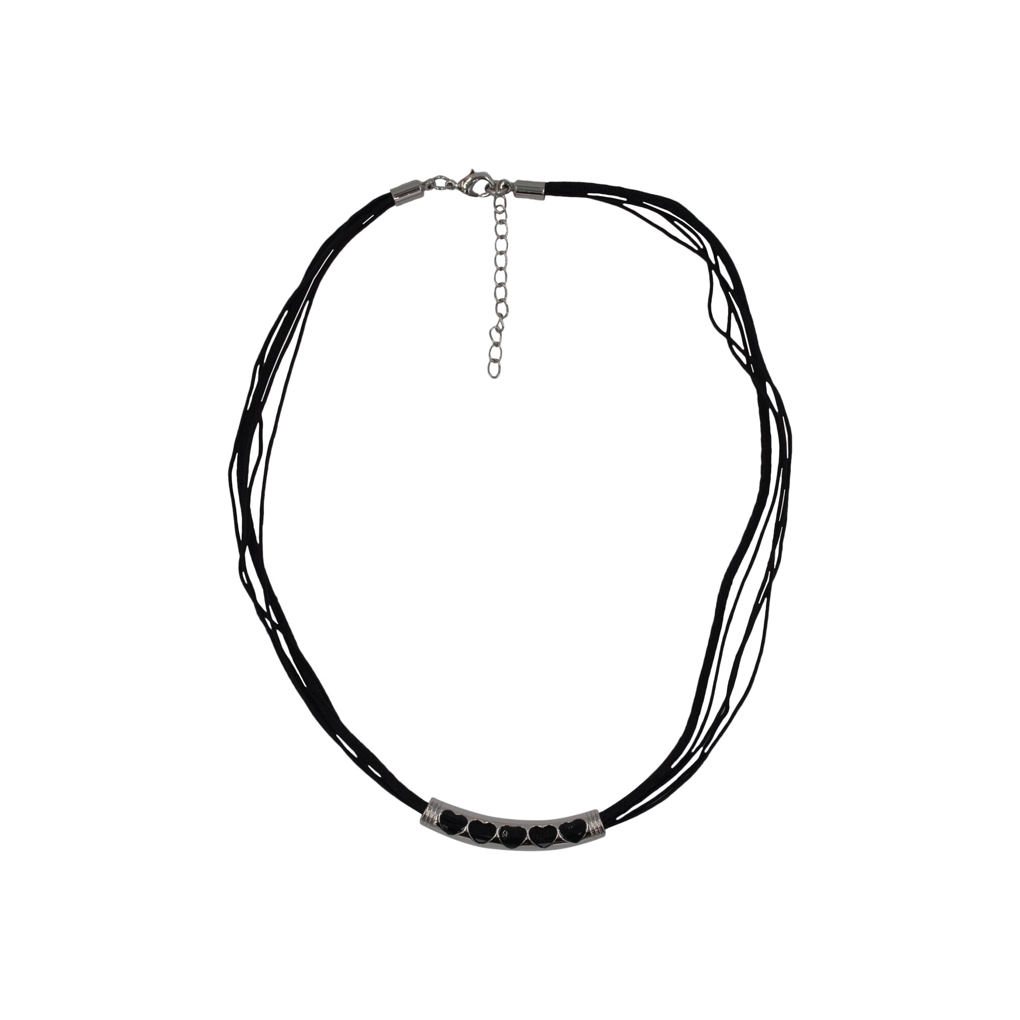 Steuer Modeschmuck Collierkette Textilkette, schwarz, mit silberfarbener Herzapplikation - Bild 1