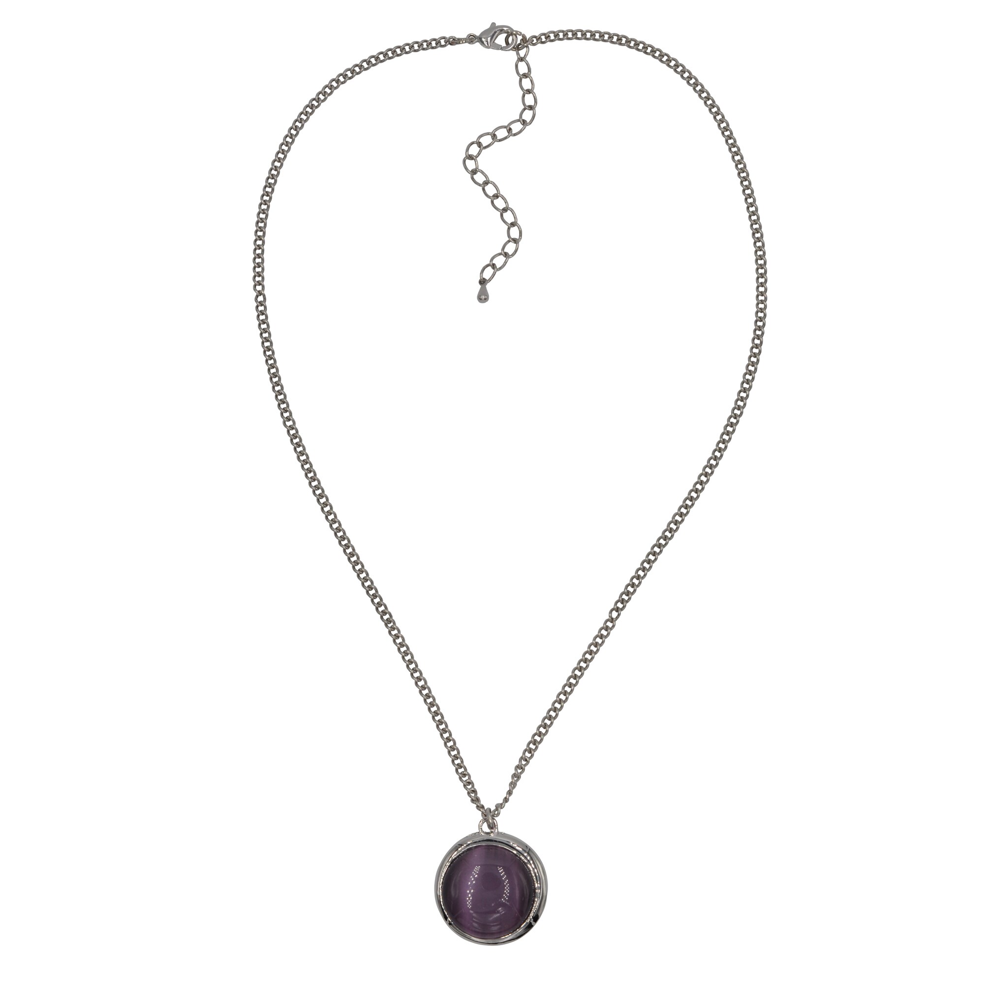 Steuer Modeschmuck Kette silberfarbene Kette, Anh&auml;nger lila Katzenaugenstein - Bild 1