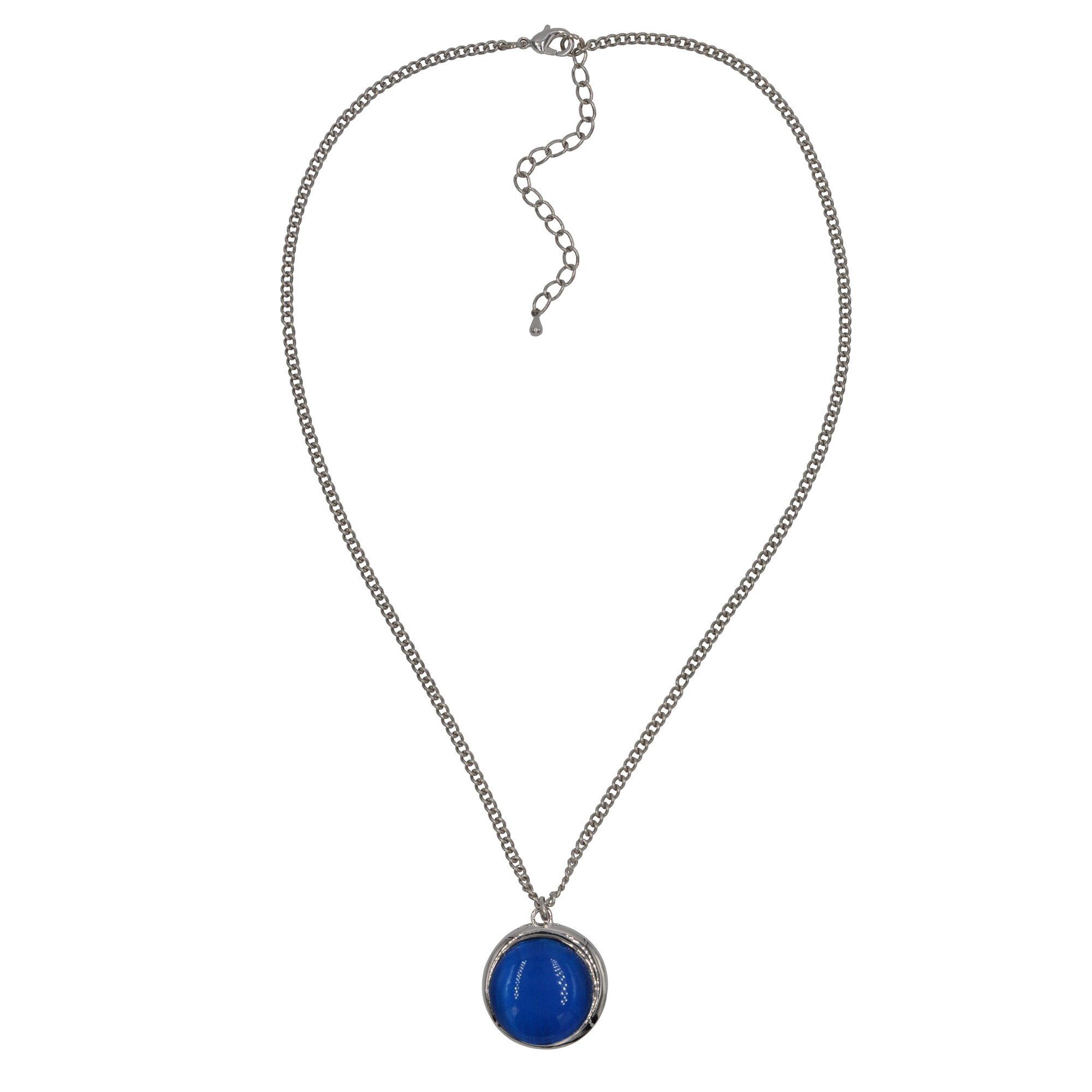 Steuer Modeschmuck Kette silberfarbene Kette, Anh&auml;nger blauer Katzenaugenstein - Bild 1