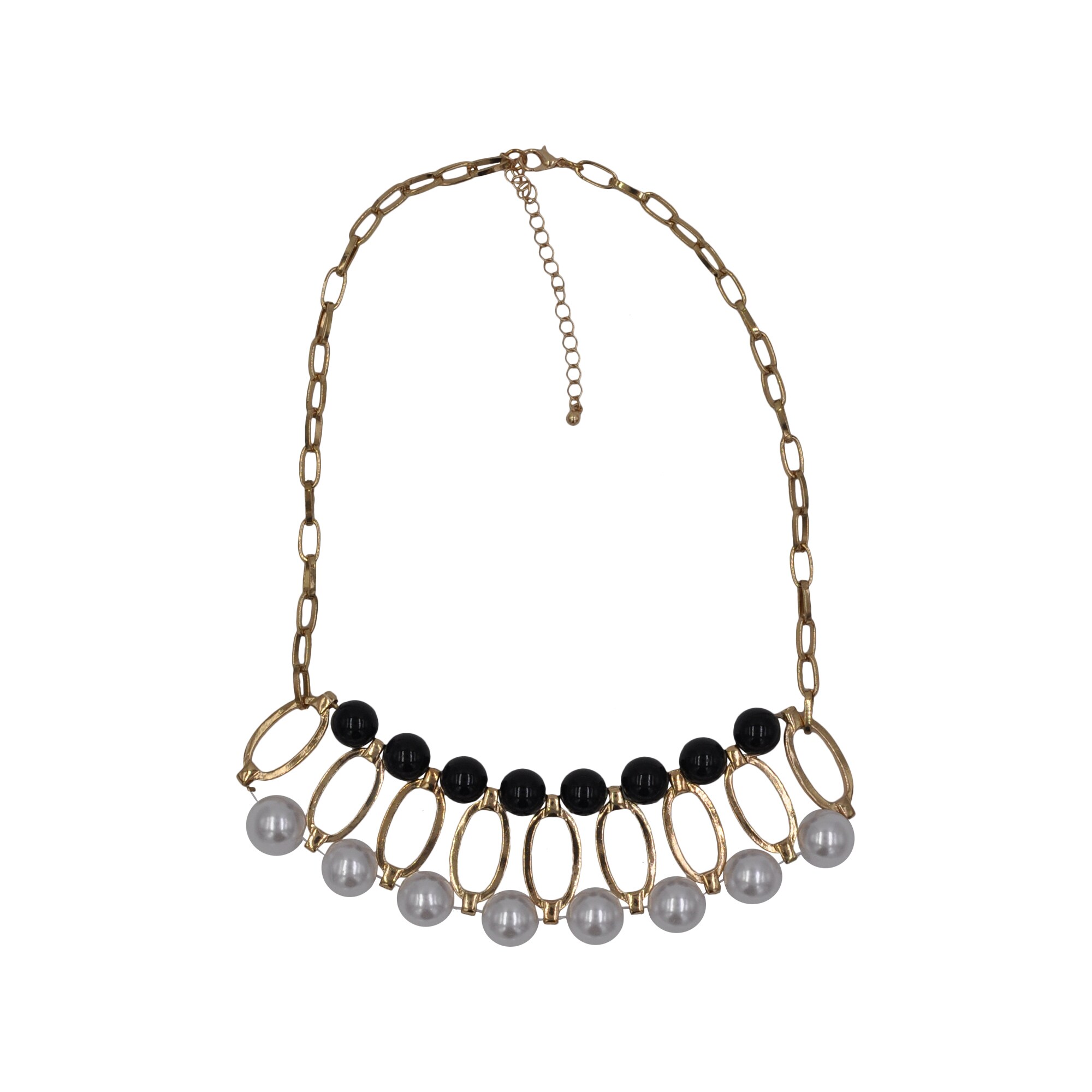 Steuer Modeschmuck Kette goldfarben verziert mit Kunststoffperlen schwarz und wei&szlig; - Bild 1