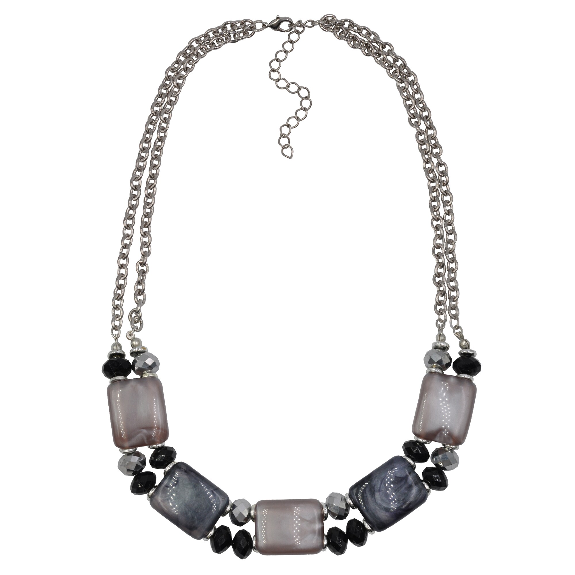 Steuer Modeschmuck Collier silberfarben doppel reihig Zierelemente lila blau schwarz silber - Bild 1