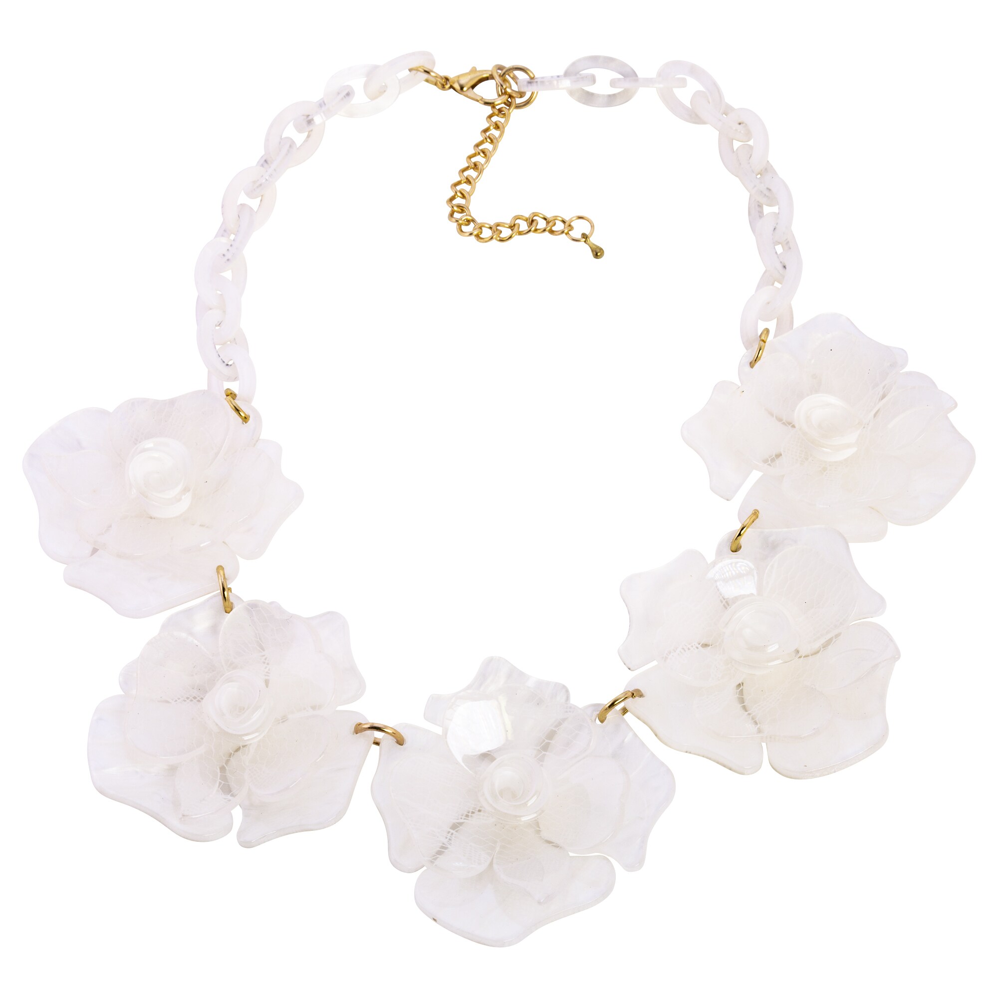 Steuer Modeschmuck Collierkette Bl&uuml;tencollier in der Farbe wei&szlig;/perlmutt - Bild 1