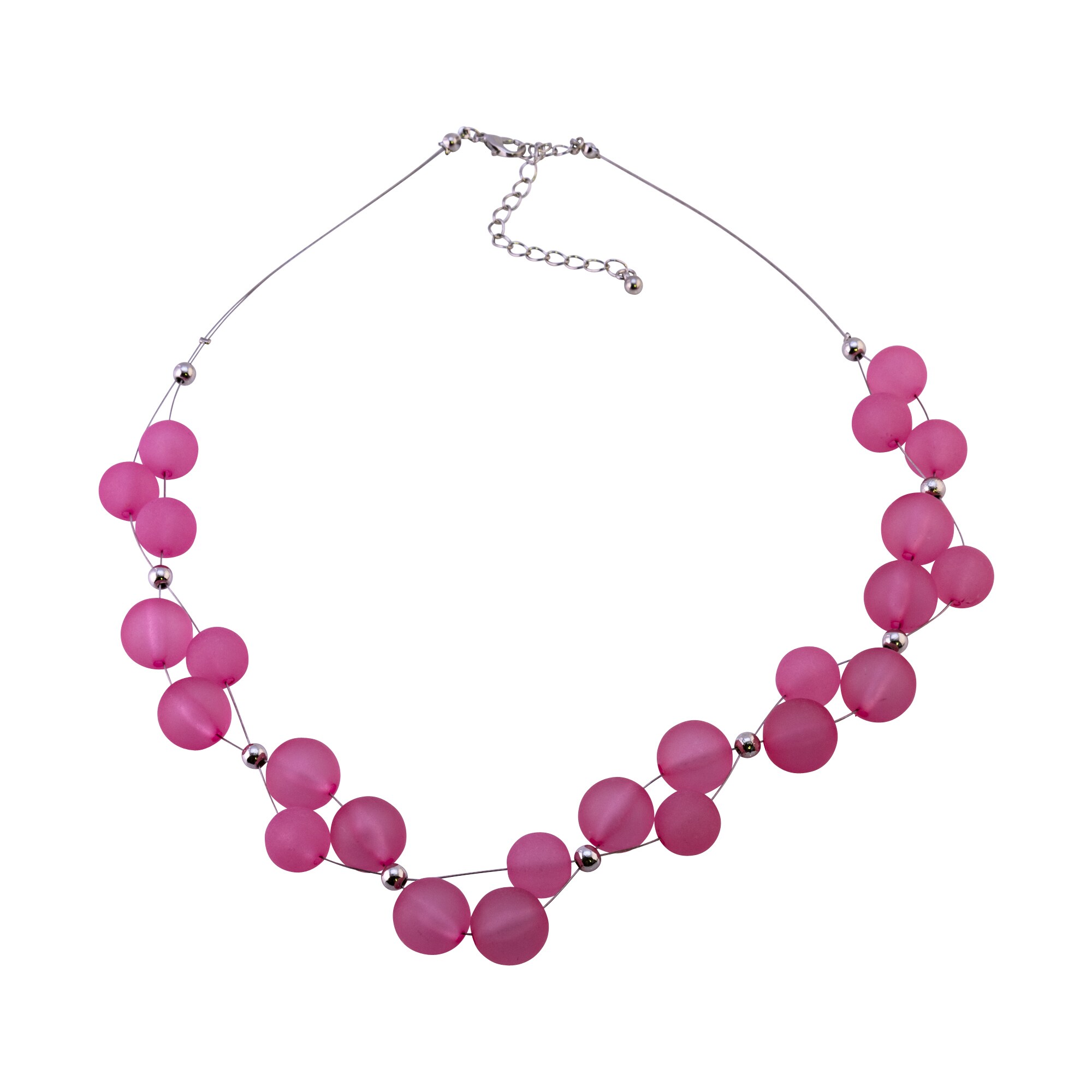 Steuer Modeschmuck Collierkette Rhodiumfarbenes Drahtcollier mit pinkfarbenen Zierperlen - Bild 1