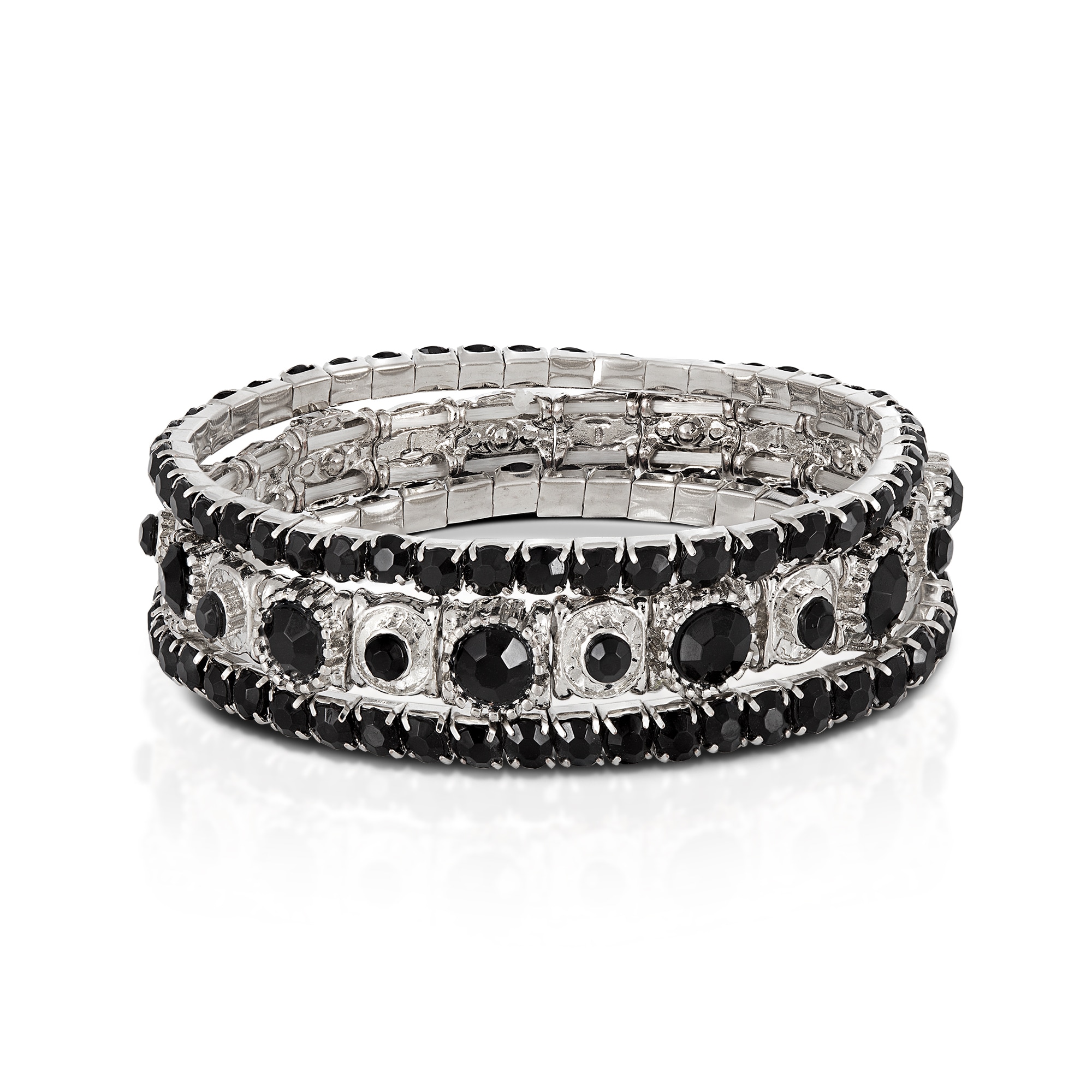 Steuer Modeschmuck Armband Set aus 3 Strecharmb&auml;ndern rhodiumf.-schwarz - Bild 1